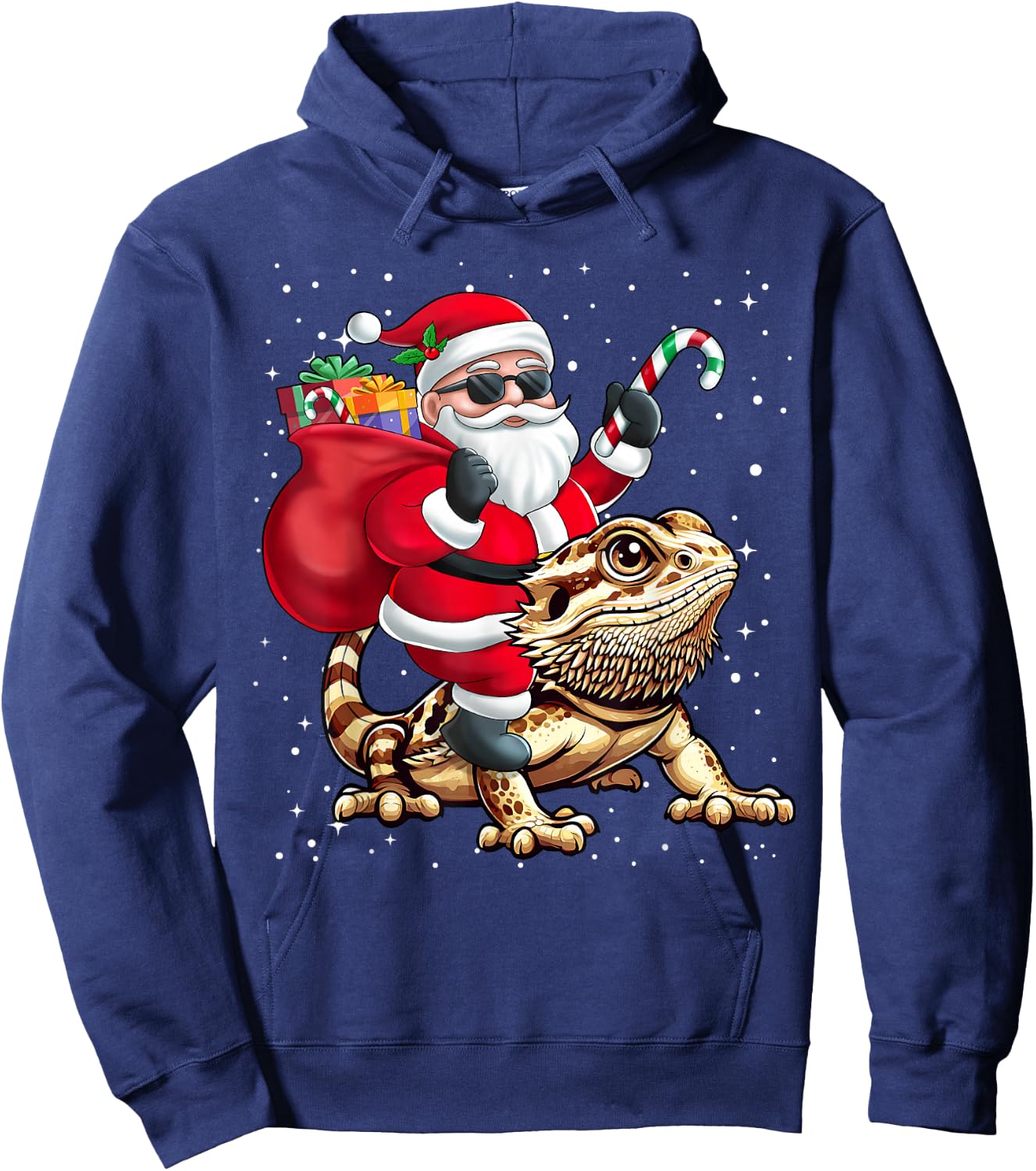 Santa Claus Riding A Bearded Dragons Christmas Boy Girl Kids Hoodie - Hoodie | Navy