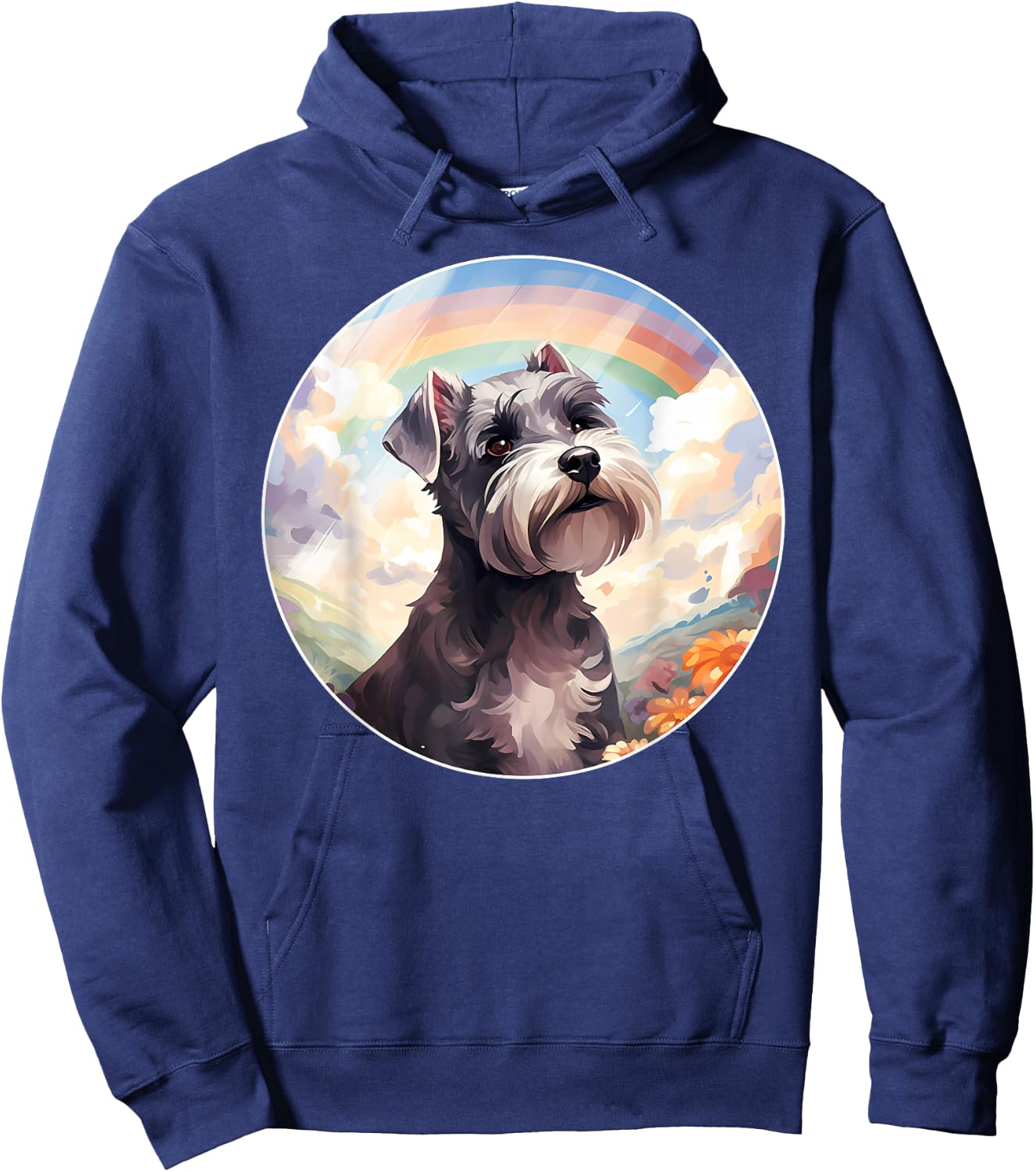 Miniature Schnauzer Rainbow Bridge Colorful Puppy Dog Art Hoodie - Hoodie | Navy
