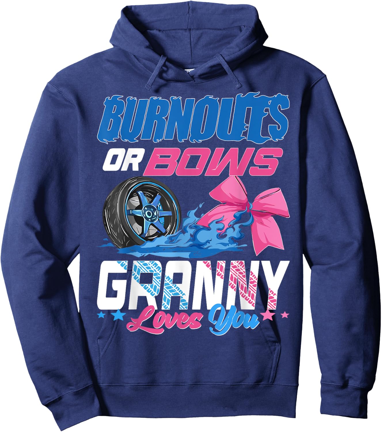 Burnouts Or Bows Gender Reveal Party Announcement Granny Hoodie - Hoodie | Navy