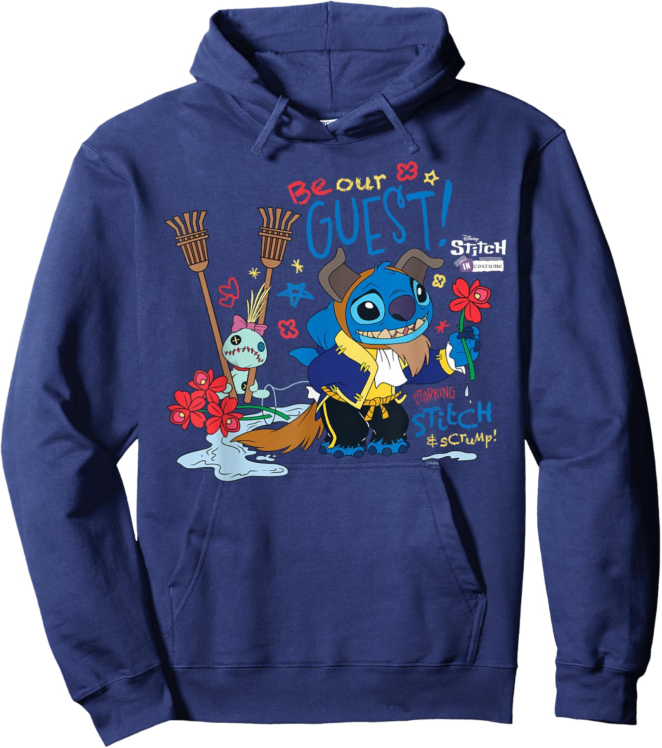 Disney 100 Stitch in Costume The Beast Be Our Guest & Scrump Hoodie - Hoodie | Navy