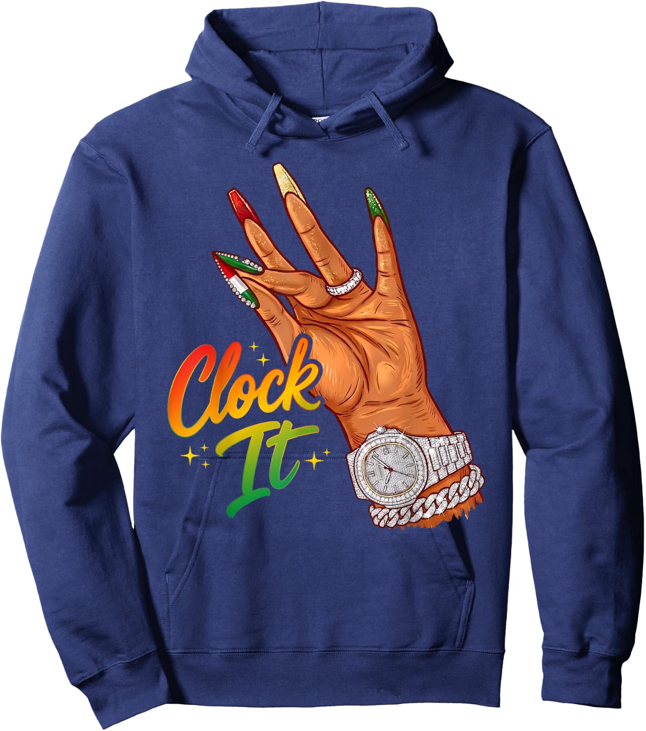 Striped Juneteenth Black Girl Clock It Afro Queen Melanin Hoodie - Hoodie | Navy