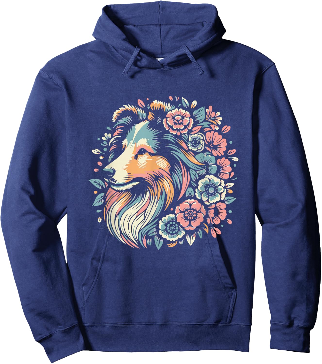 Floral Shetland Sheepdog Dog Flower Sheltie Graphic Design Hoodie - Hoodie | Navy