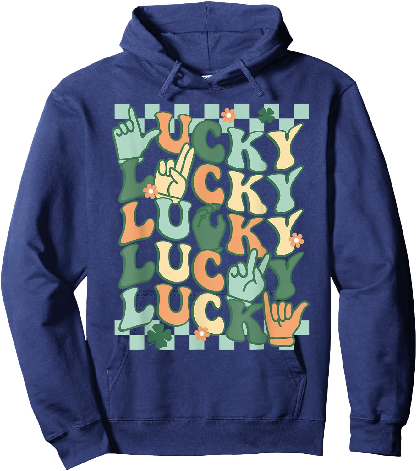 Lucky St Patrick's Day ASL Sign Language Deaf Groovy Irish Hoodie - Hoodie | Navy
