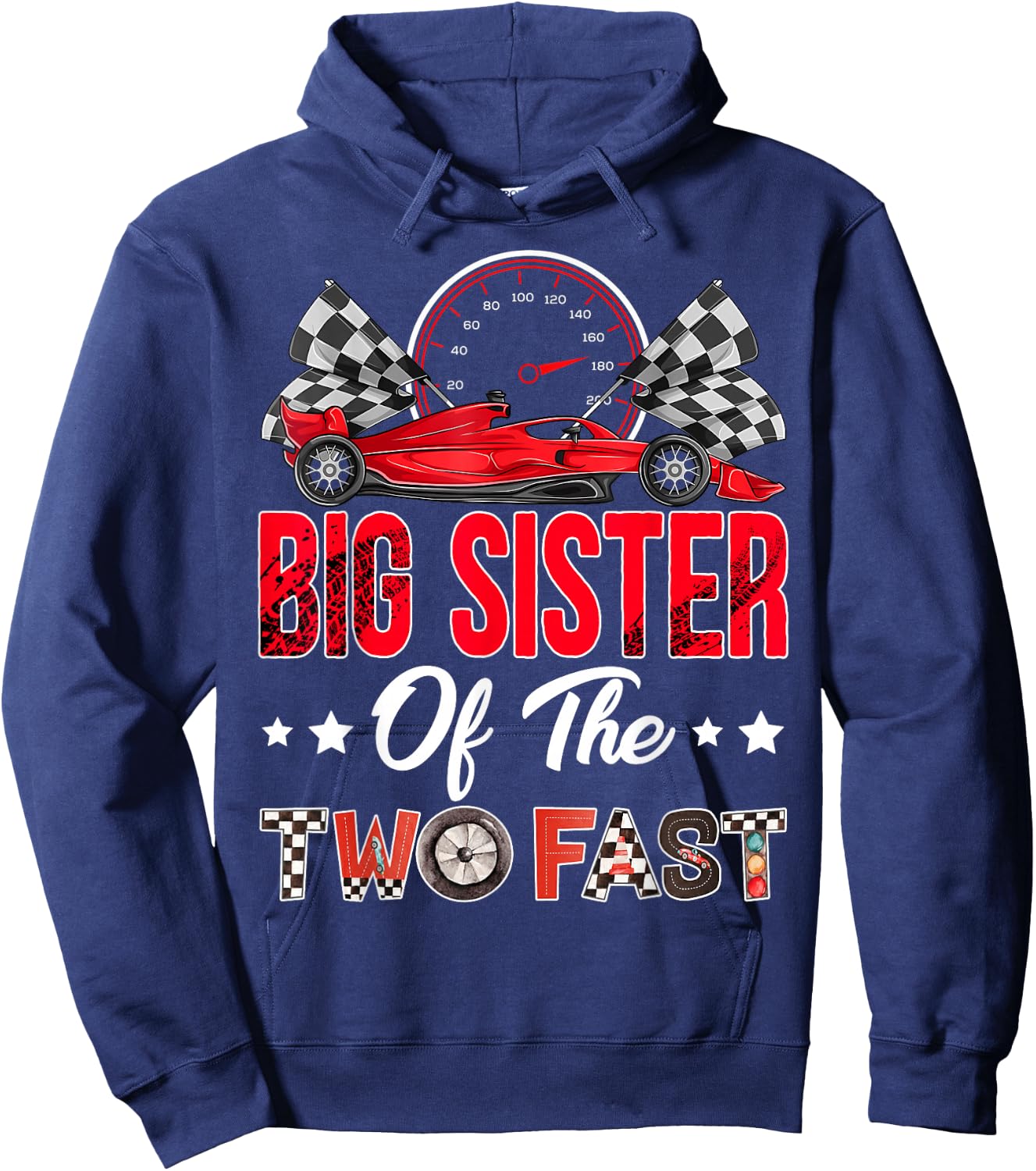 Big Sister of The Two Fast 2nd Birthday Boy Racing Car Hoodie - Hoodie | Navy