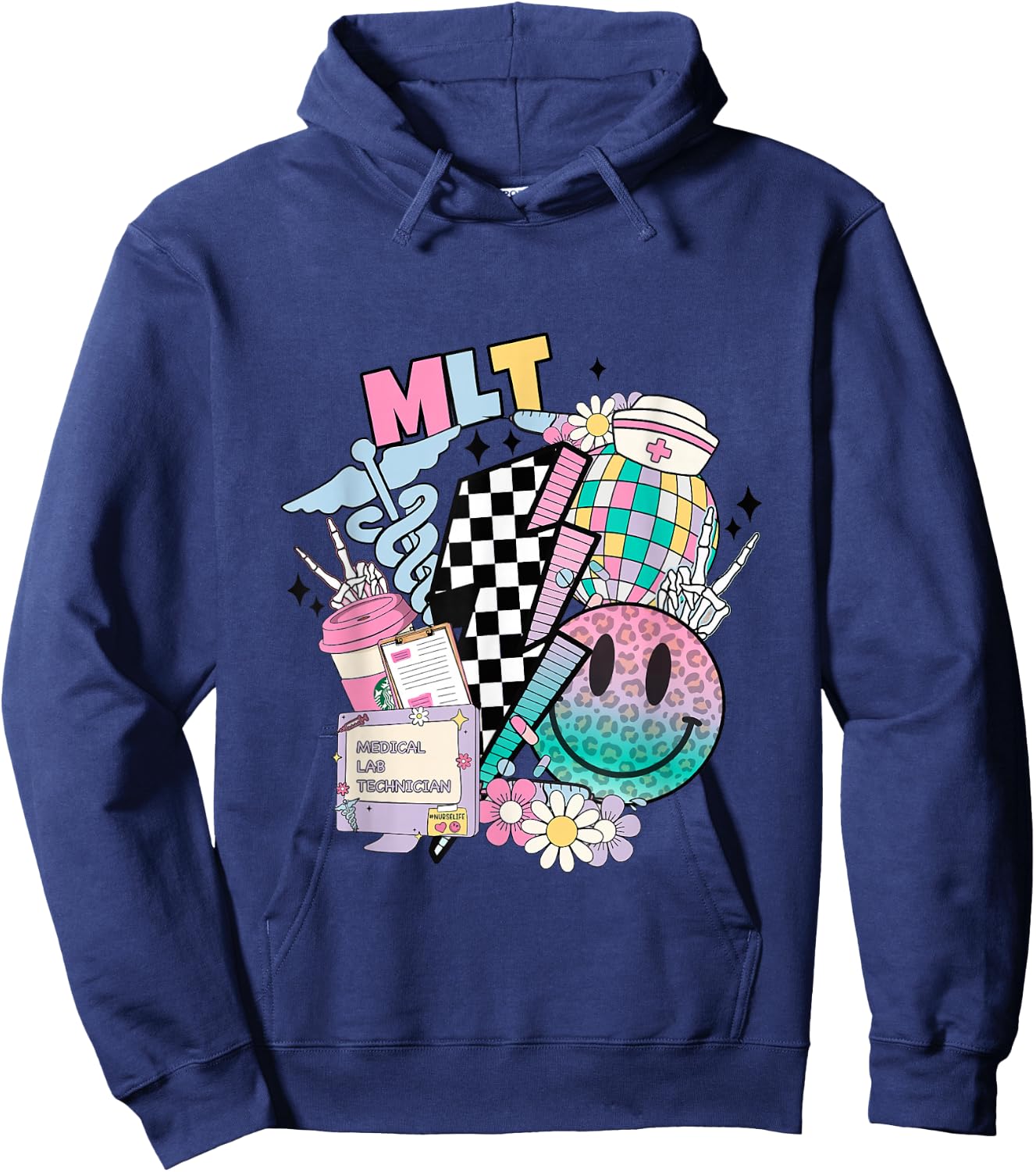 Smile face MLT Medical Laboratory Technician Stethoscope Hoodie - Hoodie | Navy