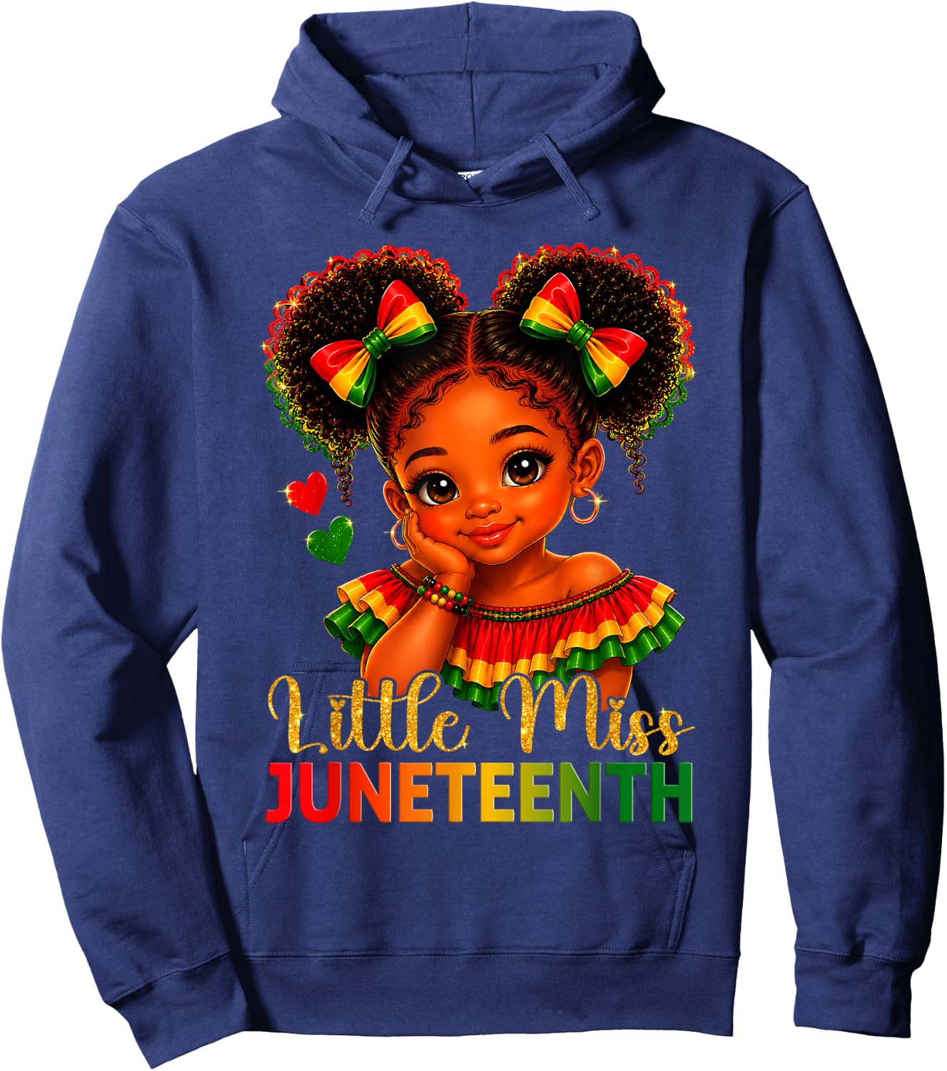Little Miss Juneteenth Freedom Black Girl African American Hoodie - Hoodie | Navy