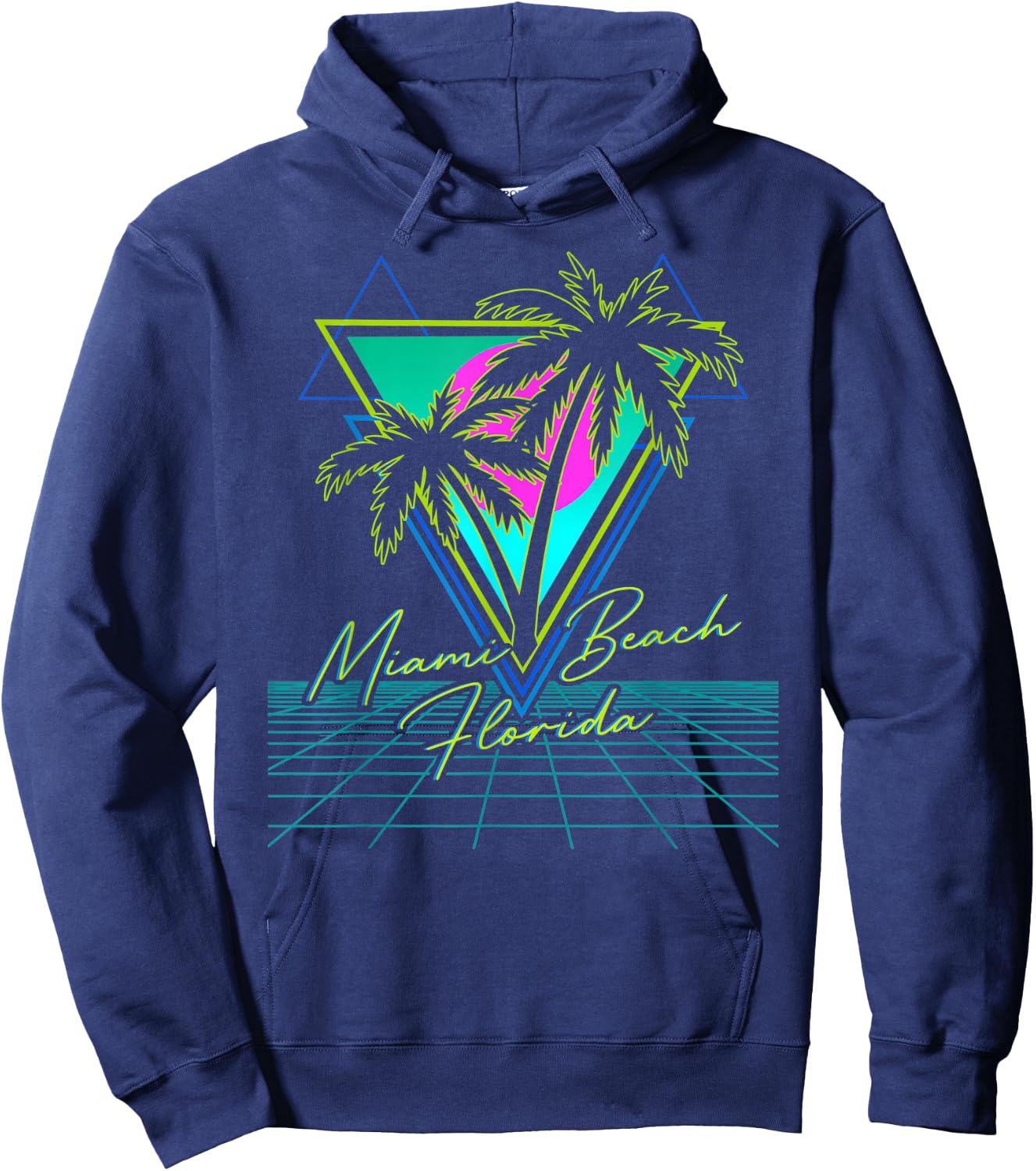 MIAMI BEACH FLORIDA Trip Retro 80s Vaporwave Grid Aesthetic Women Kids Hoodie - Hoodie | Navy