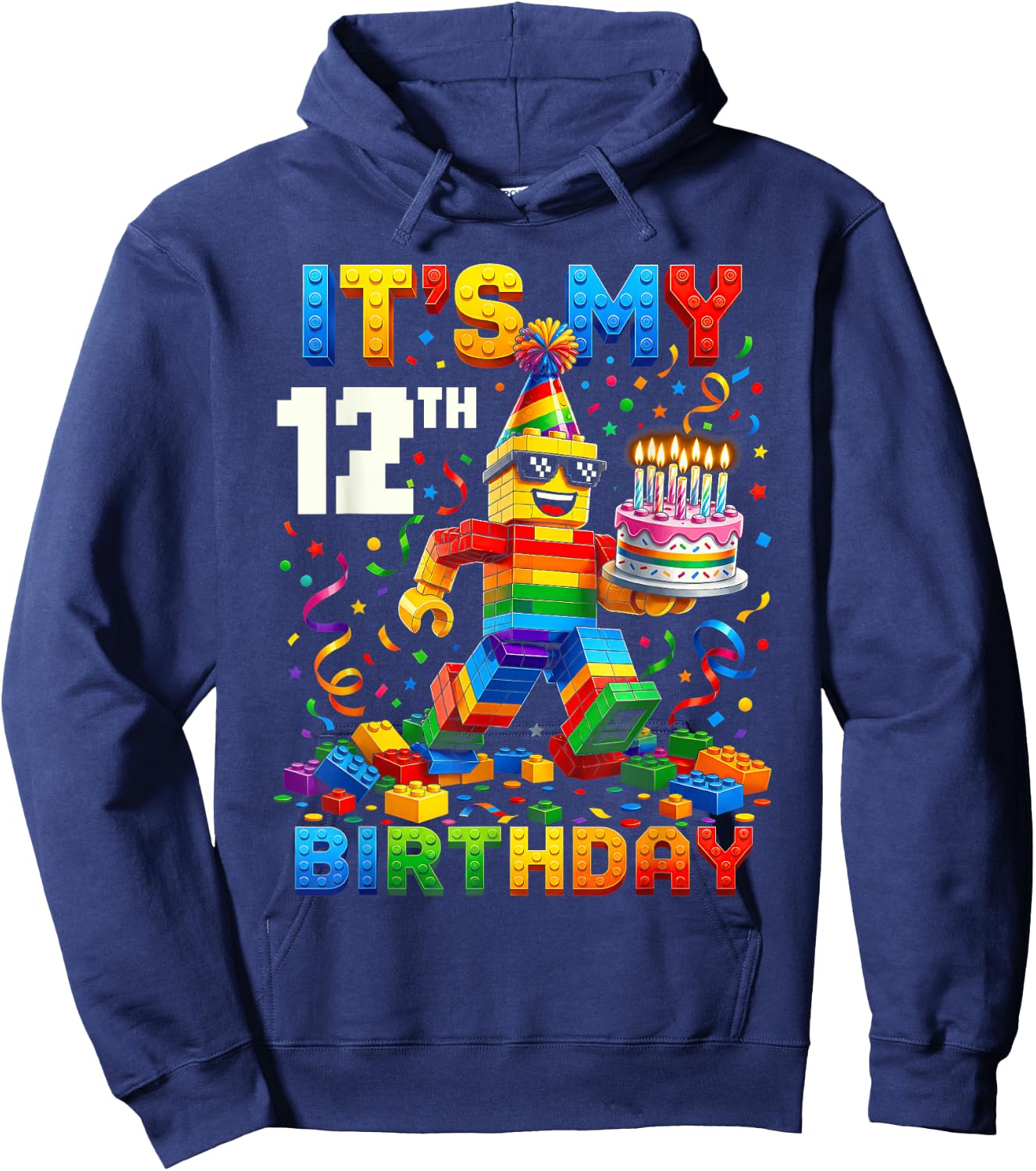 It's My 12th Birthday Building Brick 12 Years Old Kids Boys Hoodie - Hoodie | Navy