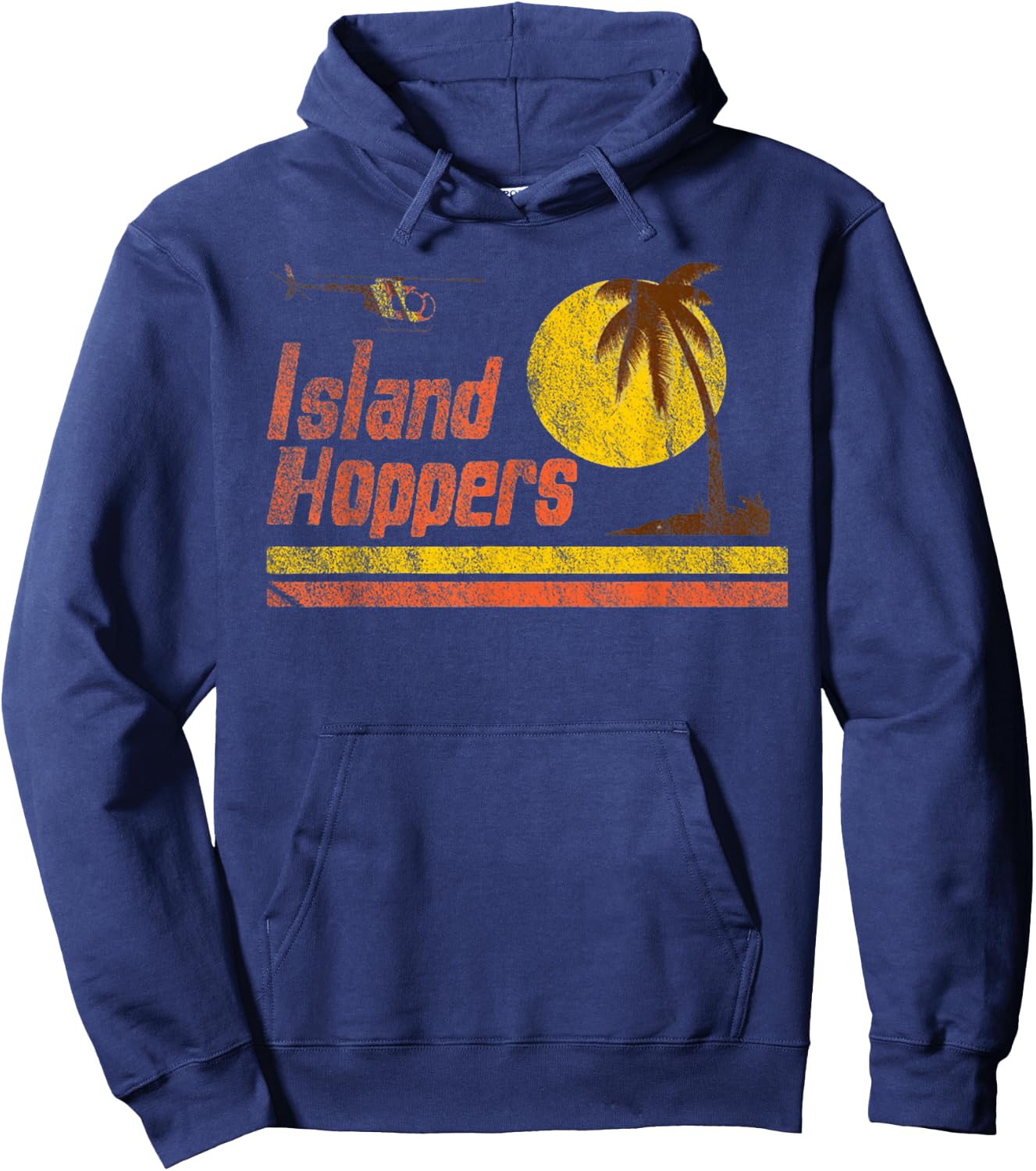 Sunset on Magnum Island Retro Hoppers in PI , Black, S Hoodie - Hoodie | Navy