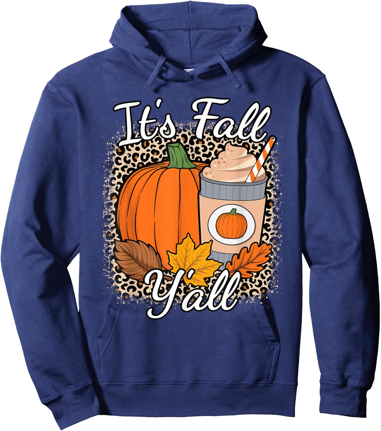 Its Fall Y'all Leopard Print Pumpkin Autumn Women Girls Kids Hoodie - Hoodie | Navy