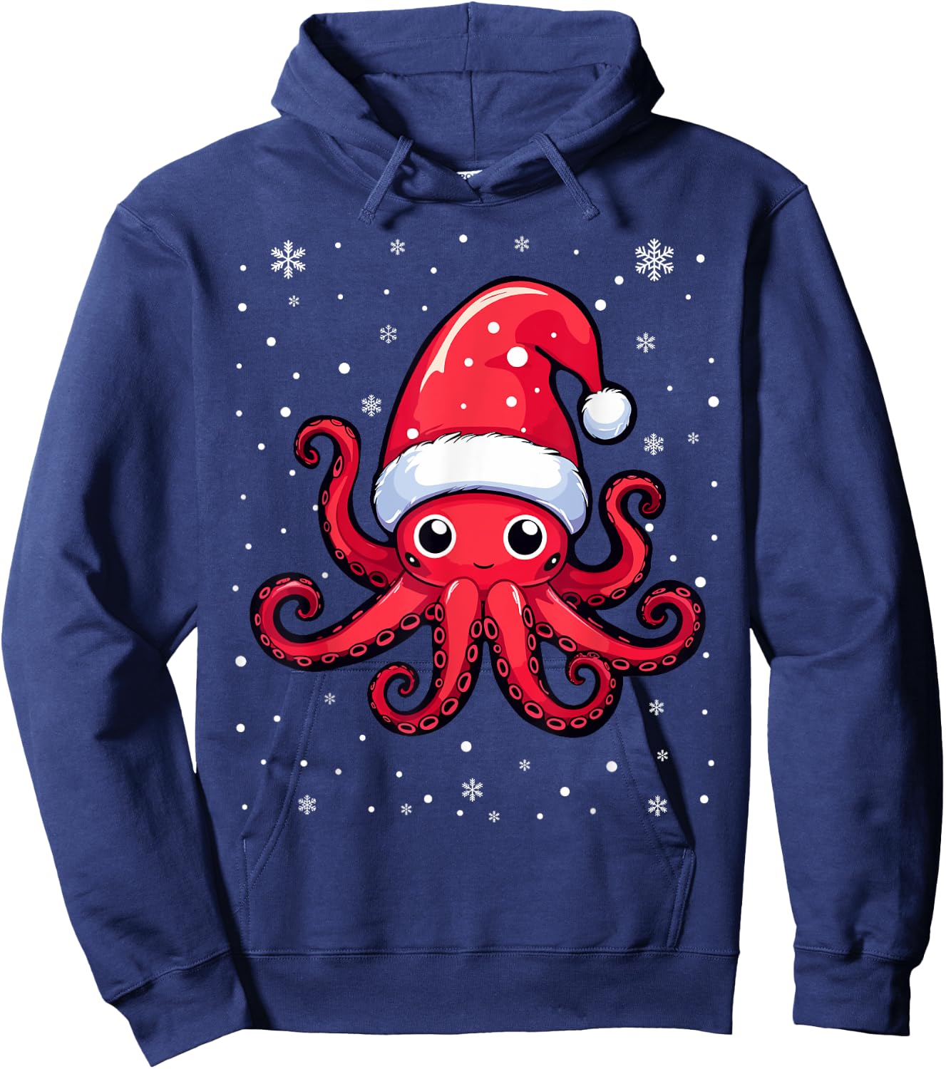 Cute Octopus Christmas Santa Hat Xmas Pajama Hoodie - Hoodie | Navy