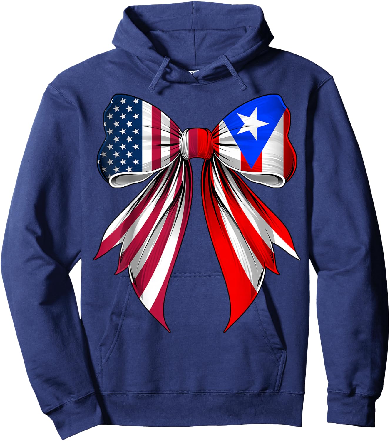 Coquette Bow Puerto Rico Roots Puerto Rican Pride US Flag Hoodie - Hoodie | Navy