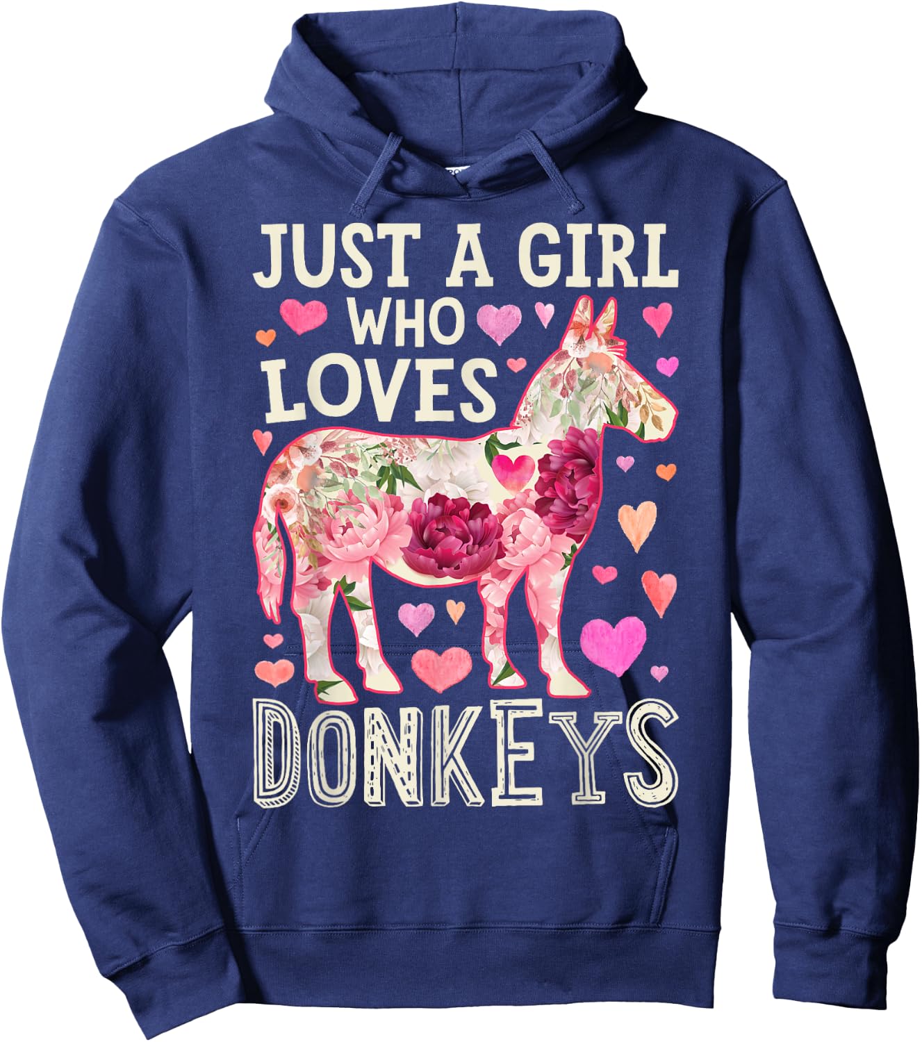 Donkey Just A Girl Who Loves Flower Farm Animal Lover Farmer Hoodie - Hoodie | Navy