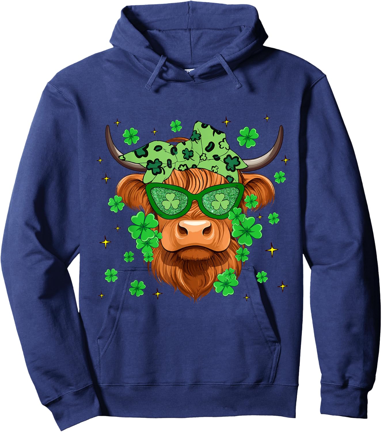 Scottish Highland Cow St Patricks Day Shamrock Irish Holiday Hoodie - Hoodie | Navy