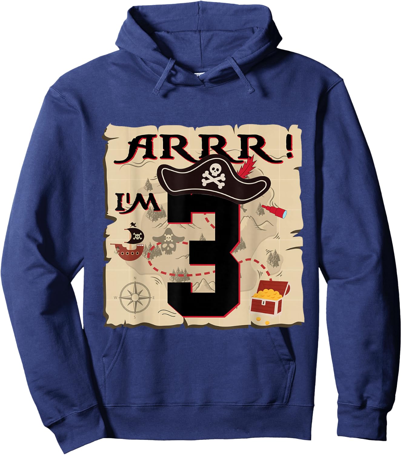 Arrr I'M 3 ARR Pirates Treasure Map 3rd Birthday Pirate Hoodie - Hoodie | Navy