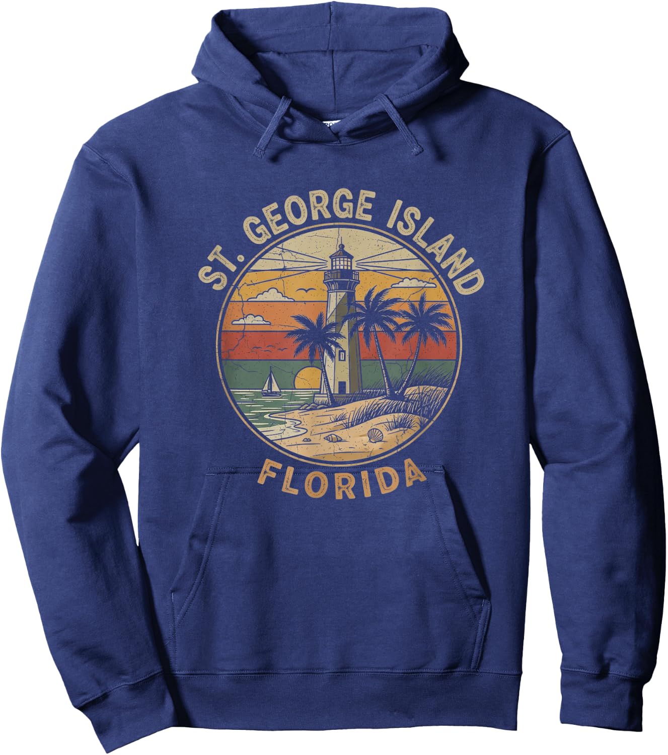 Retro St. George Island Florida Drawing Art Design Hoodie - Hoodie | Navy