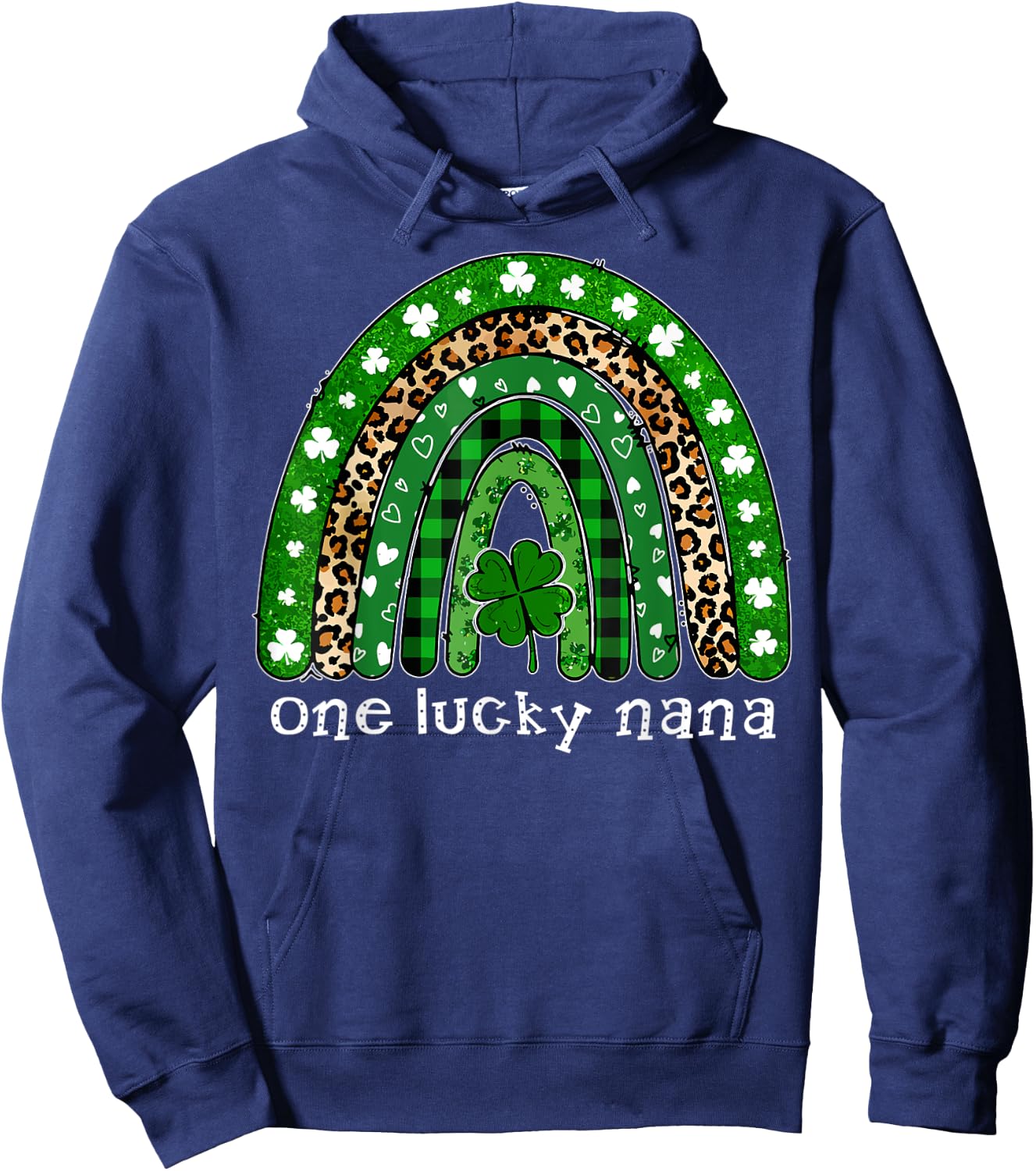 One Lucky Nana Leopard Rainbow Shamrock Luckiest Design Hoodie - Hoodie | Navy