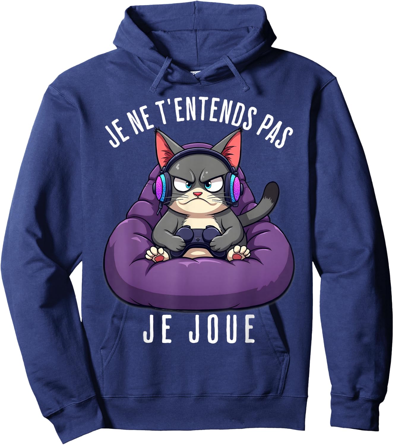 Funny Cat Gamer Funny Man Boy , Black, S Hoodie - Hoodie | Navy
