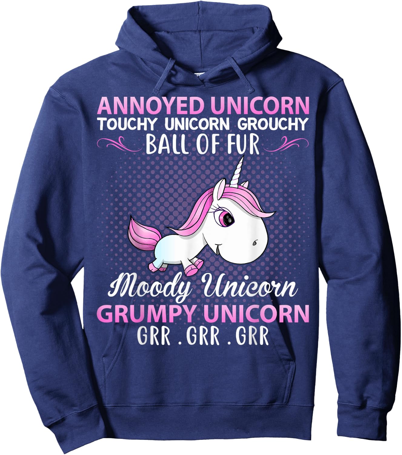 Annoyed Unicorn Touchy Unicorn Grouchy Ball Of Fur Moody Uni Hoodie - Hoodie | Navy