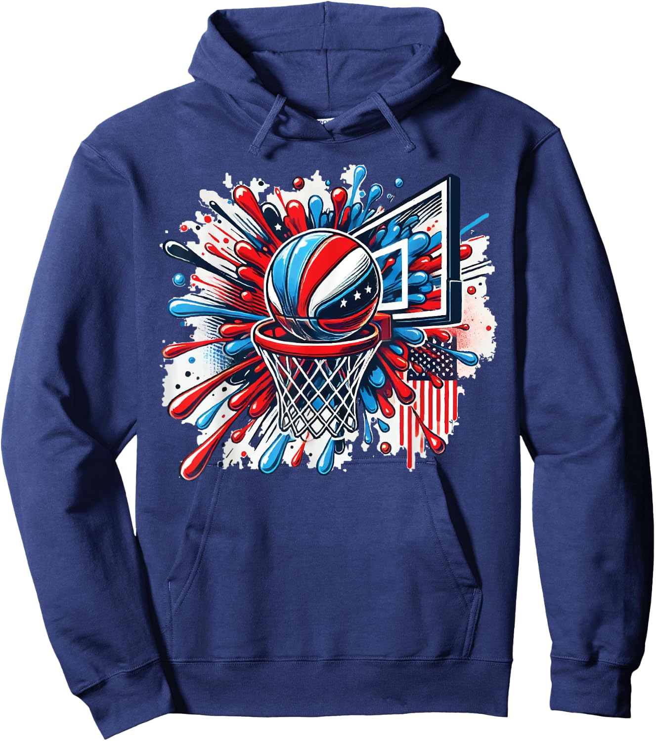 Colorful Basketball Tie Dye Color Splash Basketball Hoop Net Hoodie - Hoodie | Navy