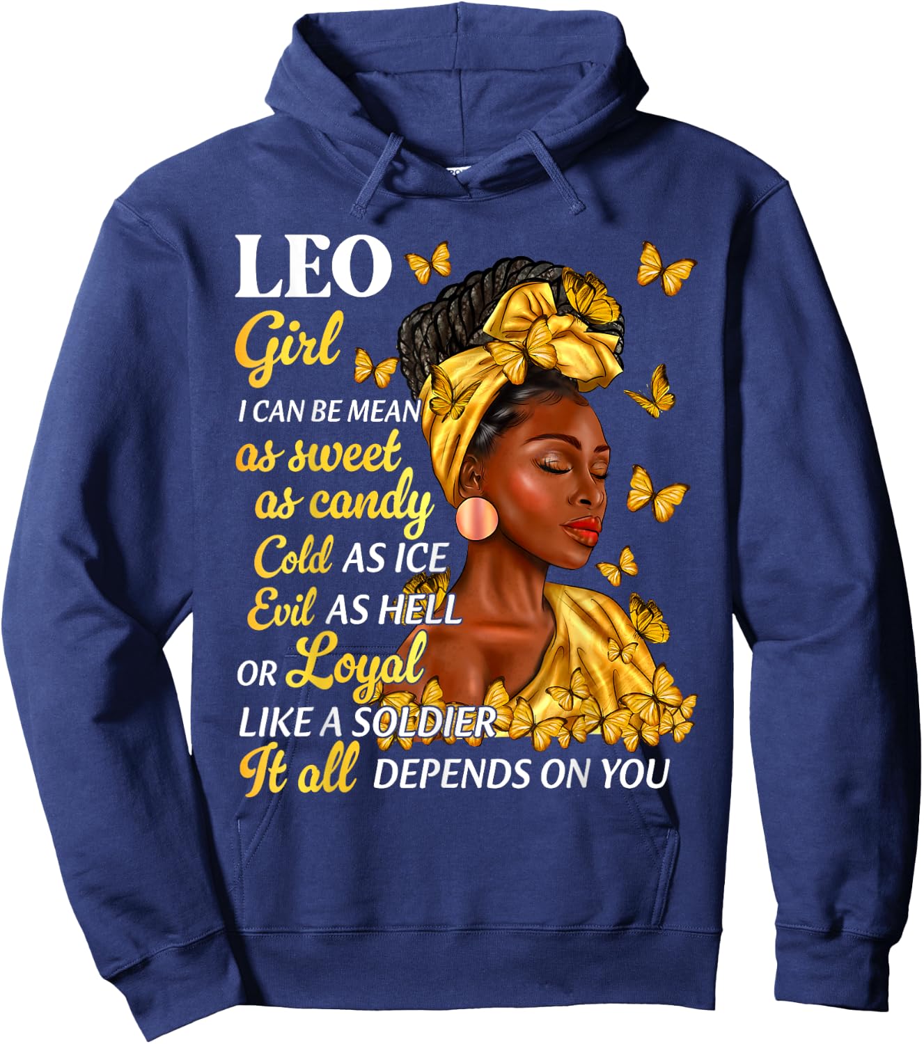 Leo Girl Black Woman Afro Queen Astrology Zodiac Hoodie - Hoodie | Navy