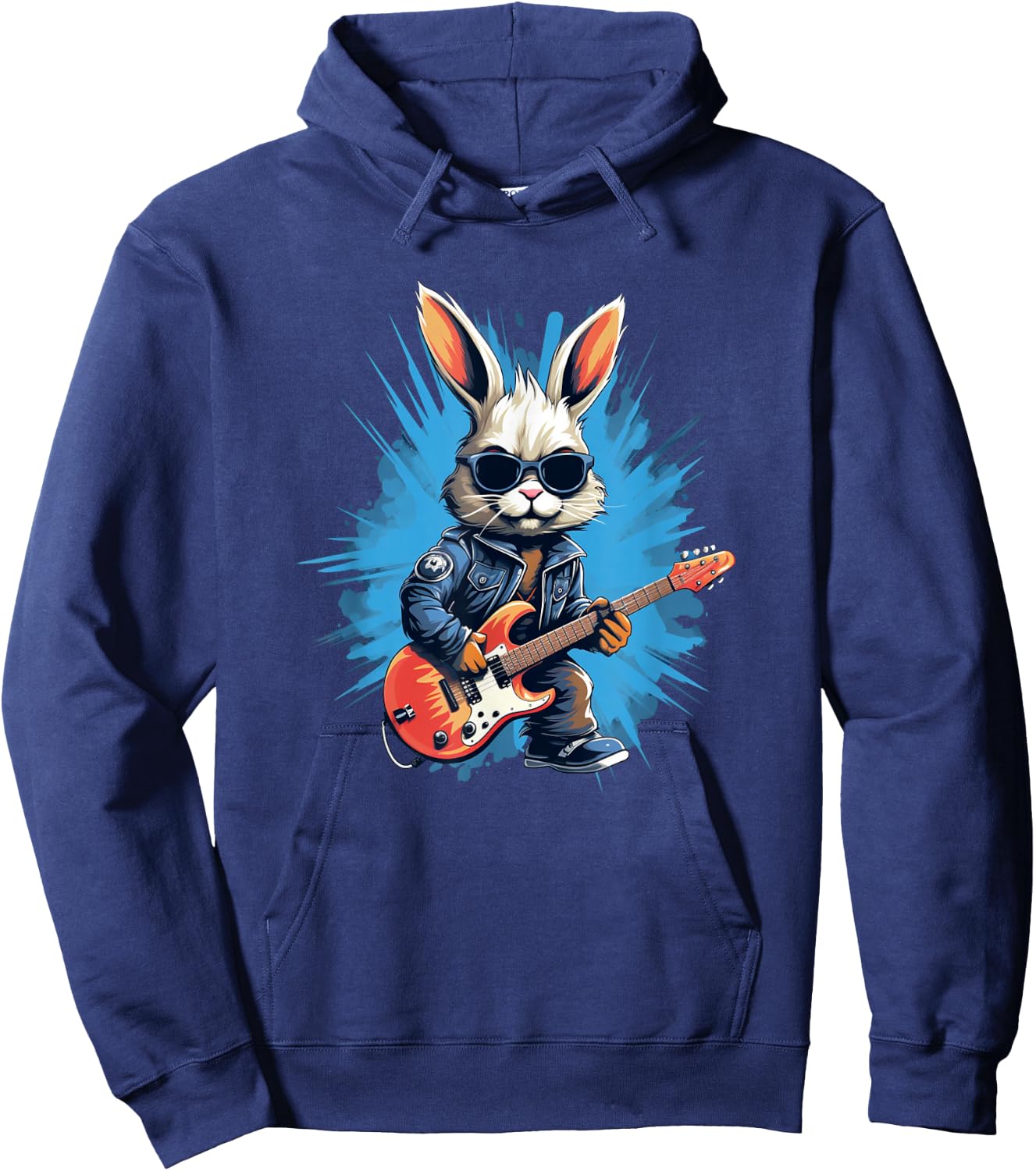 Cool rocker bunny with electric guitar for rock Easter event Hoodie - Hoodie | Navy