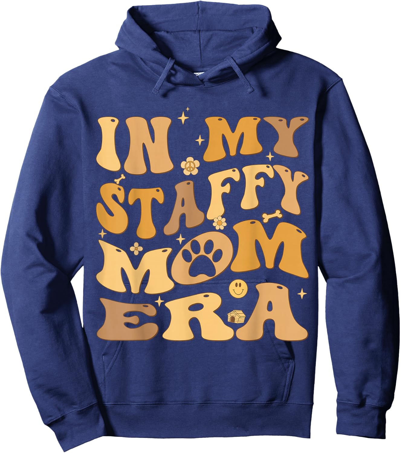 In My Staffy Mom Era Groovy Staffordshire Bull Terrier Dog Hoodie - Hoodie | Navy