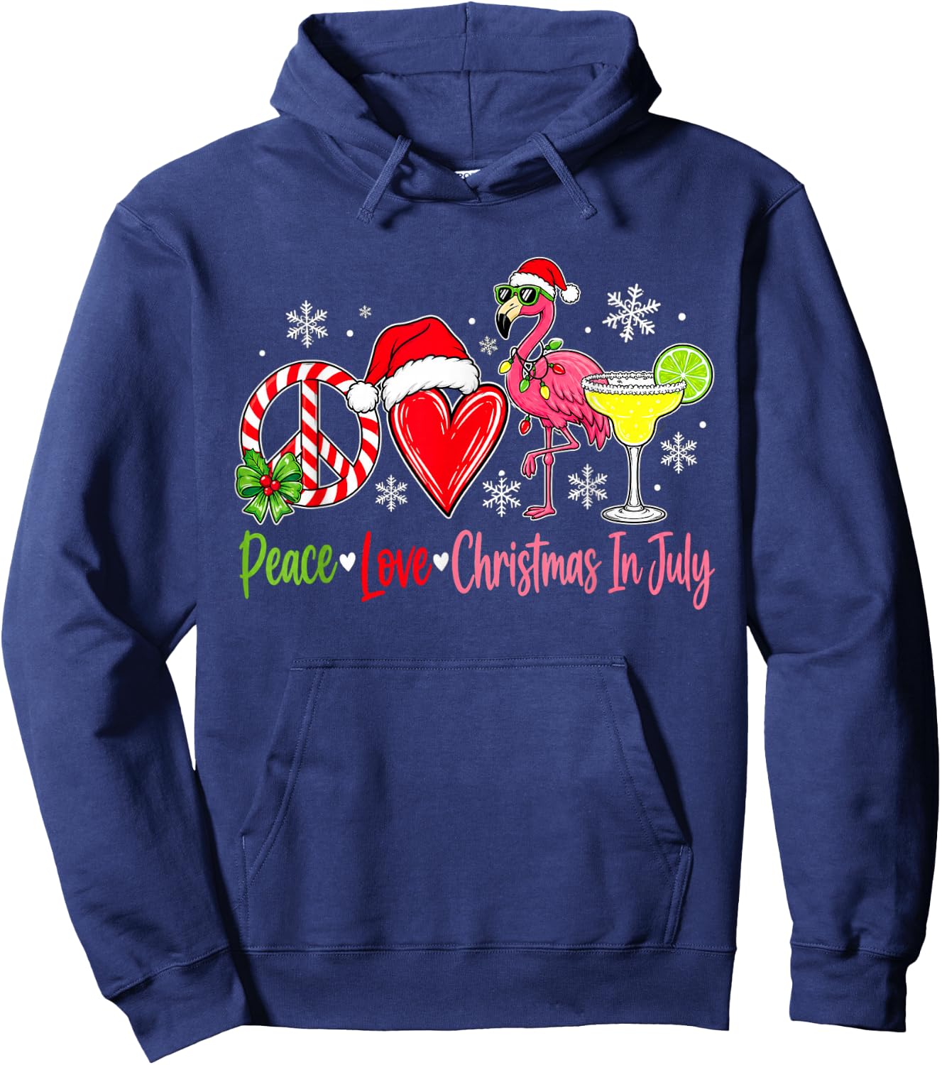 Peace Love Christmas in July Flamingo Christmas in July Hoodie - Hoodie | Navy