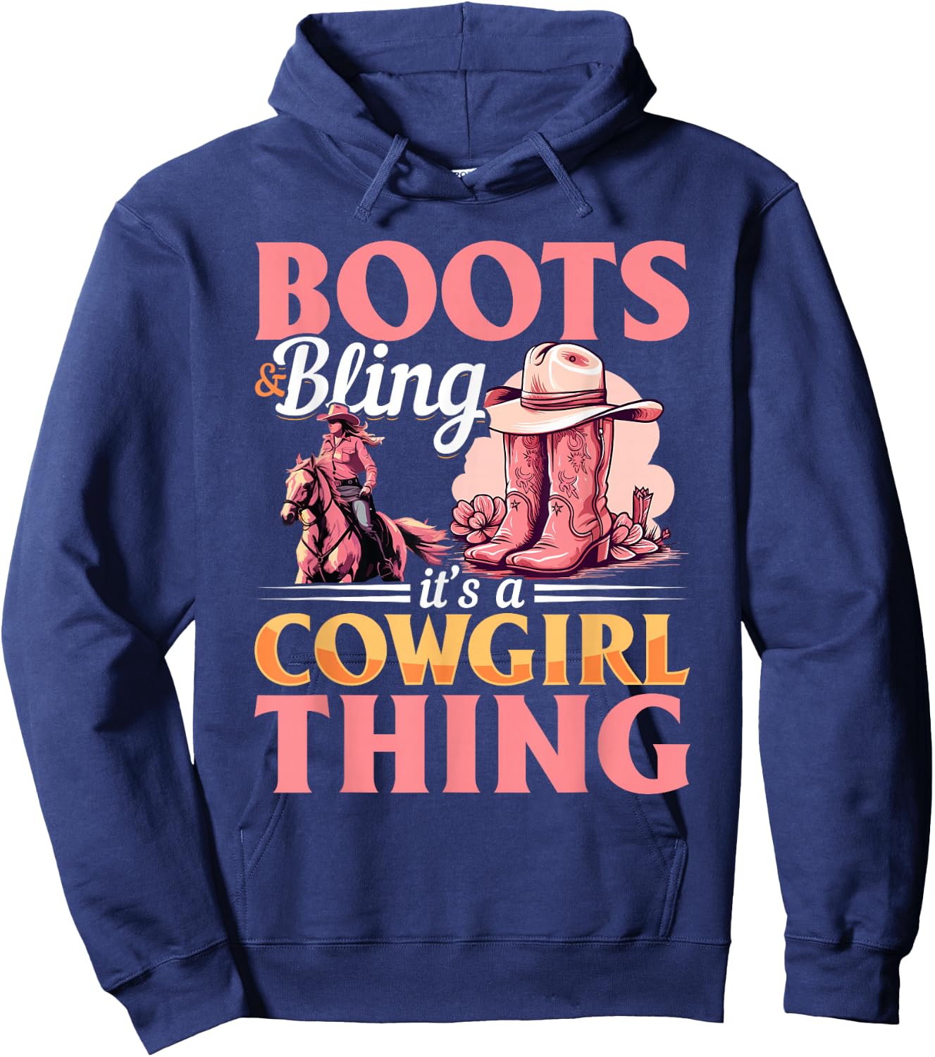 Rodeo Western Country Southern Cowgirl hat - Boots & Bling Hoodie - Hoodie | Navy