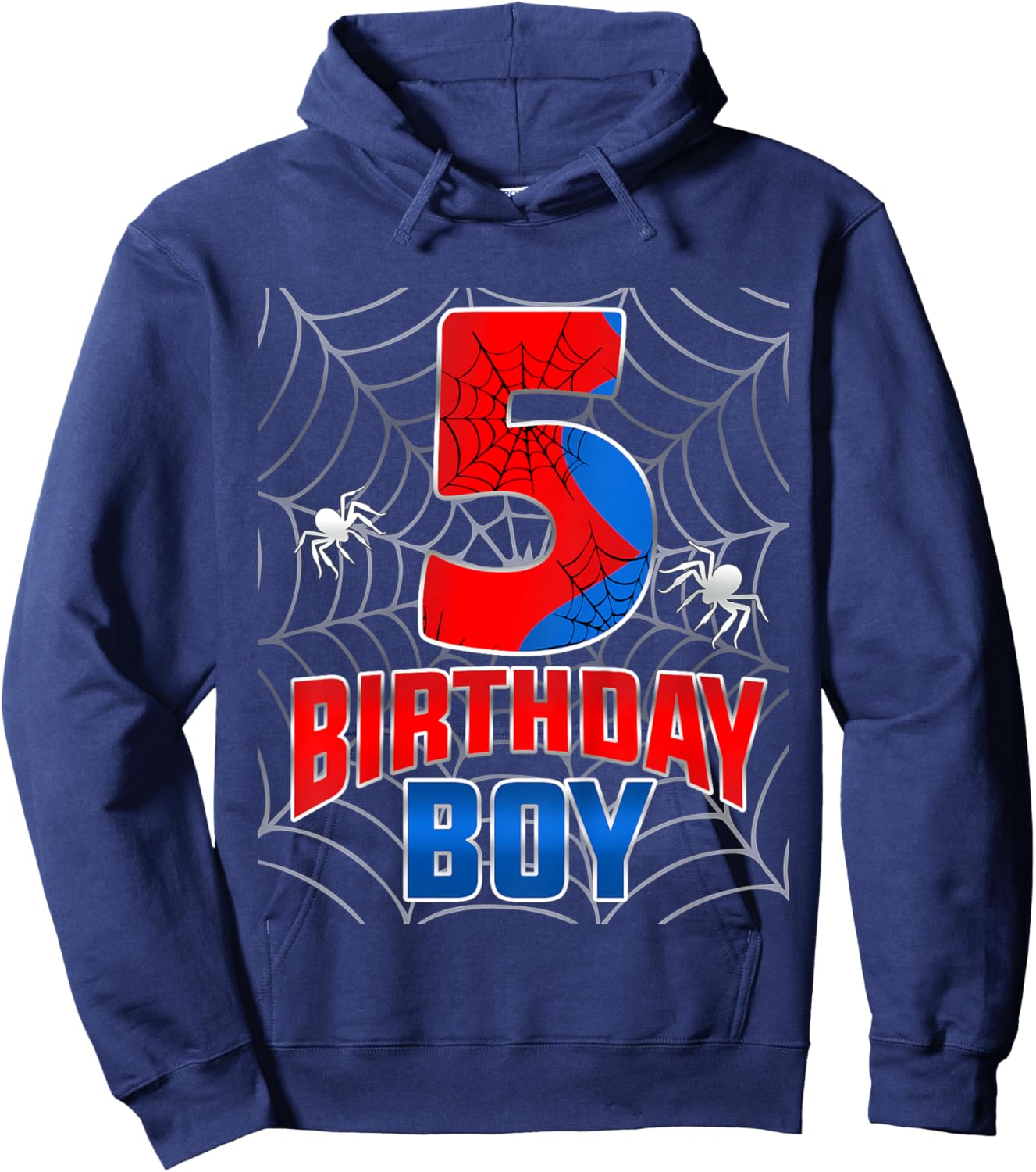 Kids Spider Web Five 5 Years Old It's My 5th Birthday Boy Hoodie - Hoodie | Navy