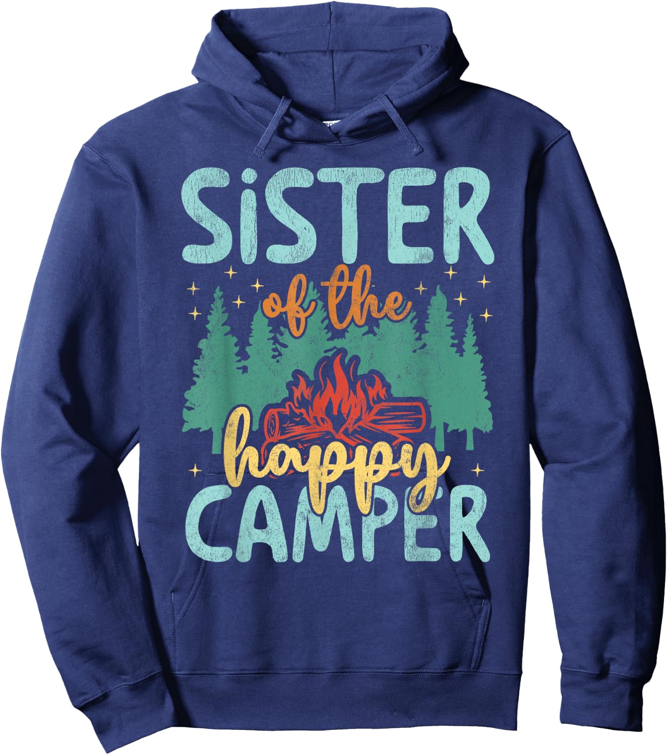 Sister of Happy Camper 1st Birthday Party Retro Sister Hoodie - Hoodie | Navy