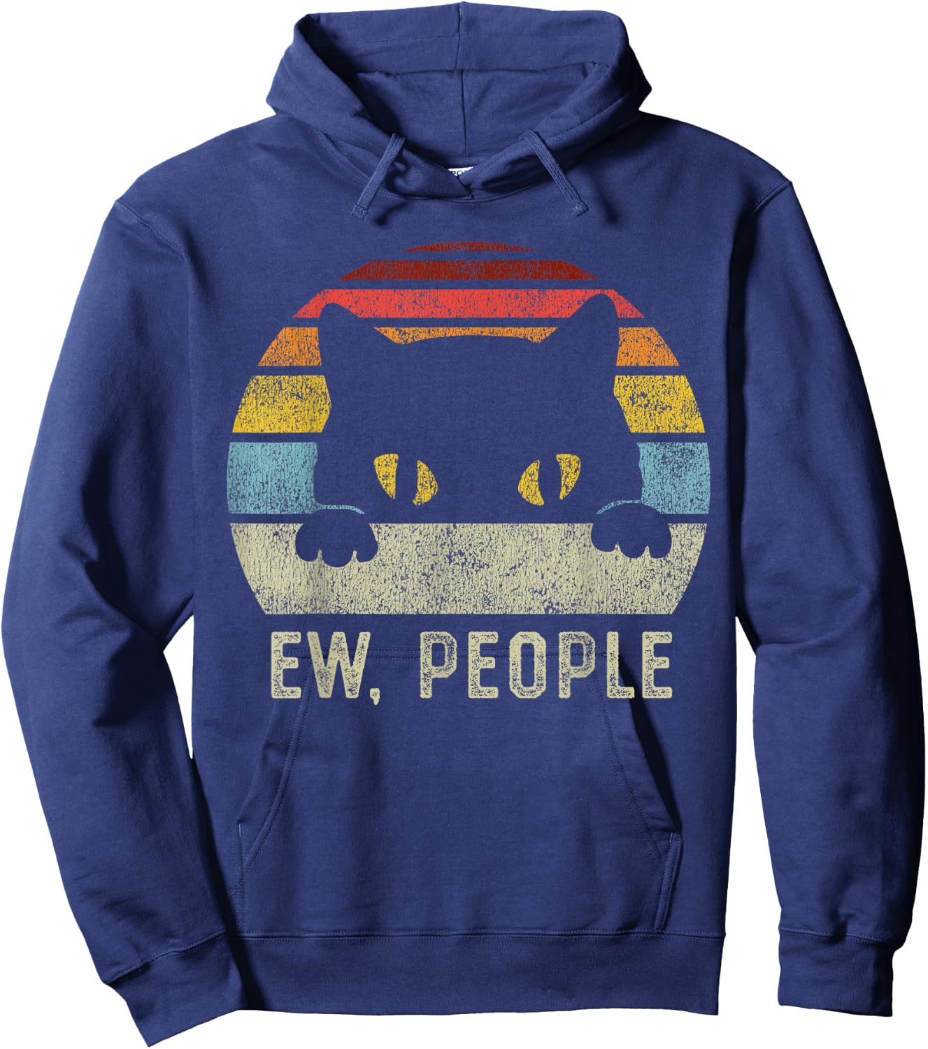 Ew People Retro Cat Funny Vintage Anti Social Introvert Hoodie - Hoodie | Navy