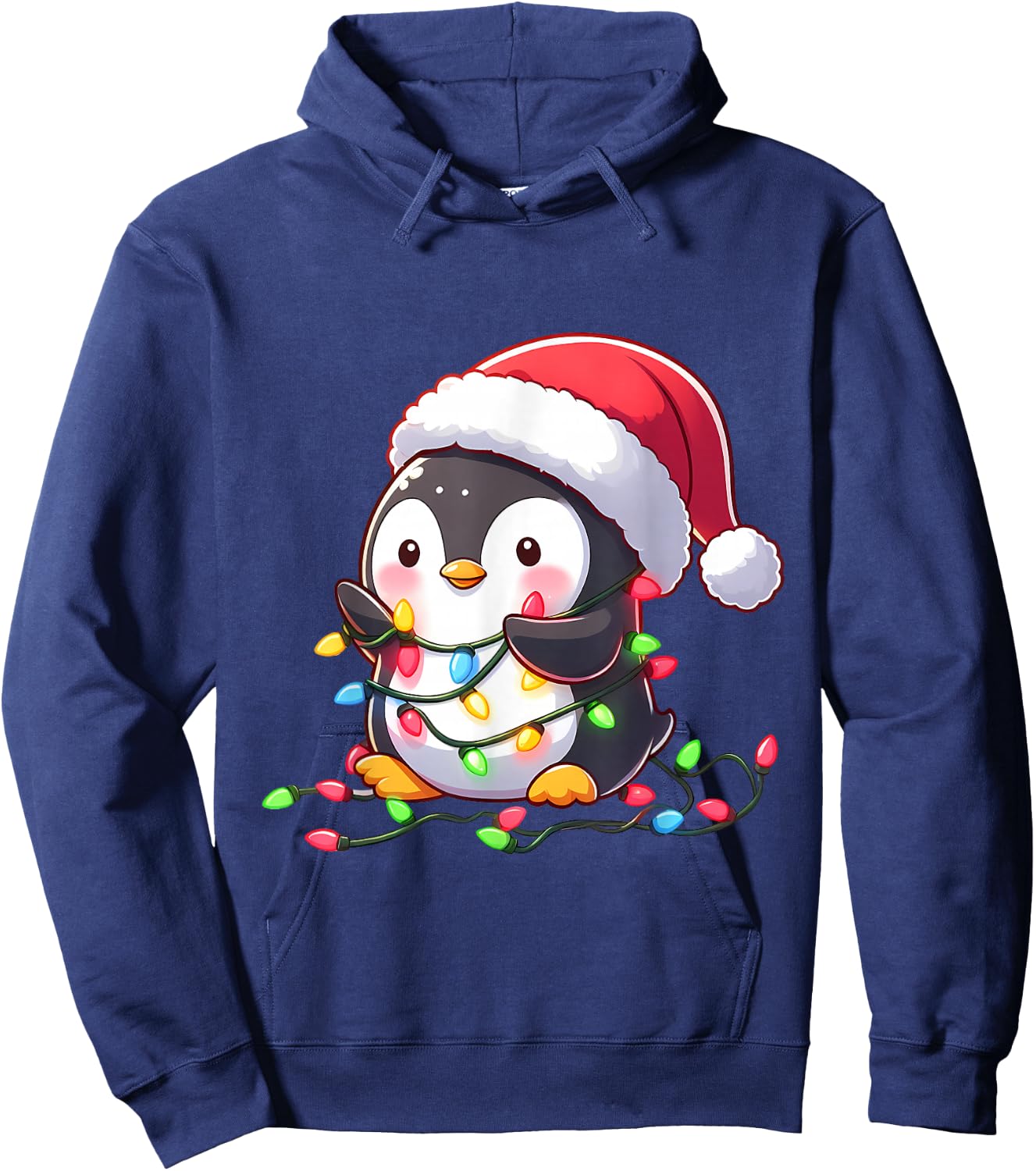 Merry Penguinmas Christmas Lights Cute Penguin Santa Hat Hoodie - Hoodie | Navy