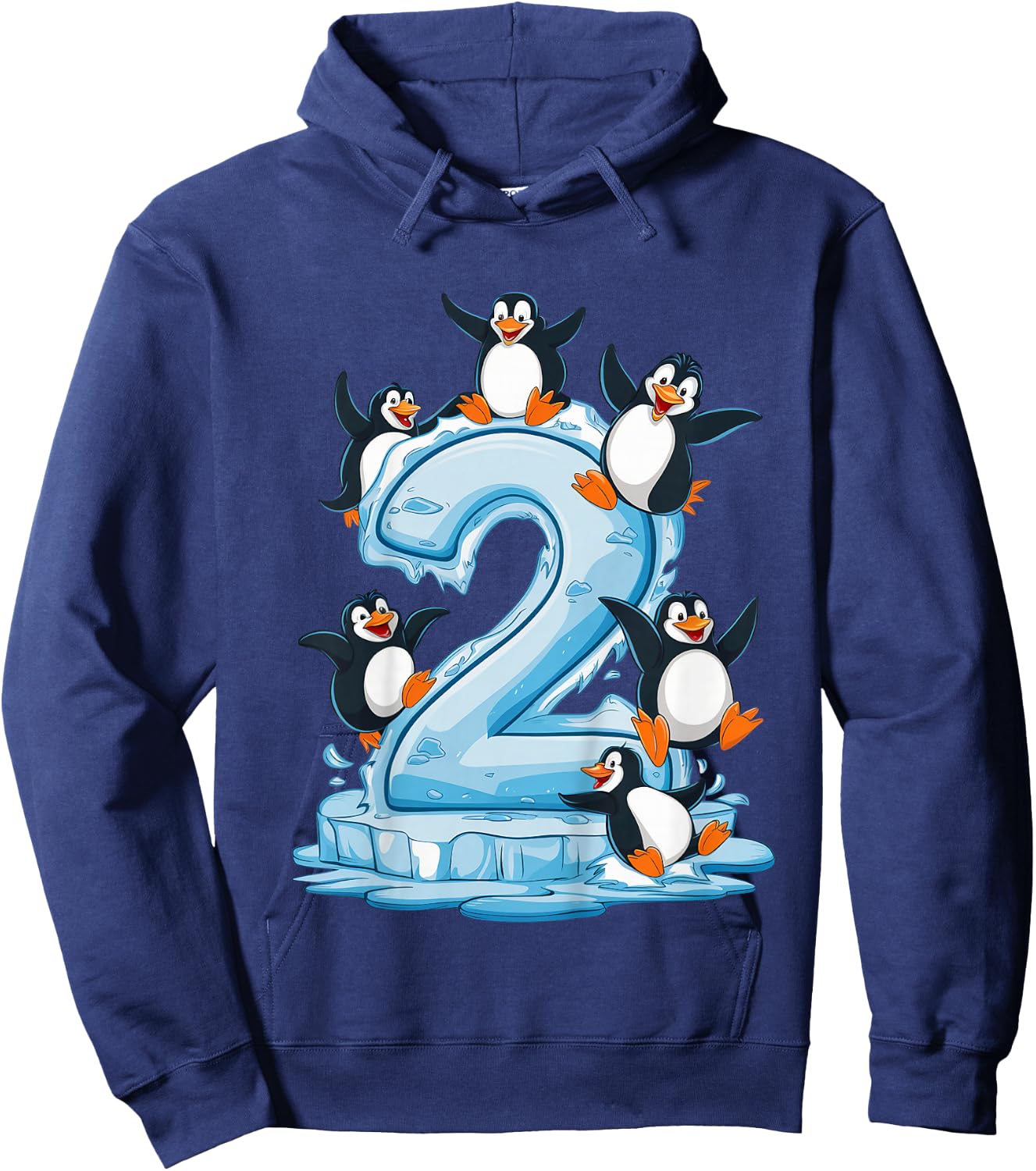 Kids Penguins 2nd Birthday Boys Girls 2 Years Penguin , black Hoodie - Hoodie | Navy