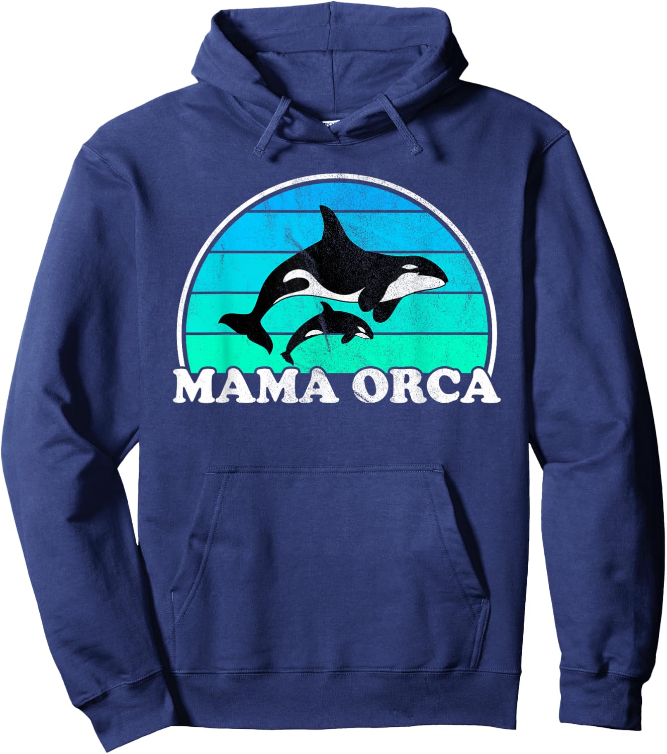 Mama Orca - Orcas Whale Mother Sea Ocean Retro Mom Hoodie - Hoodie | Navy