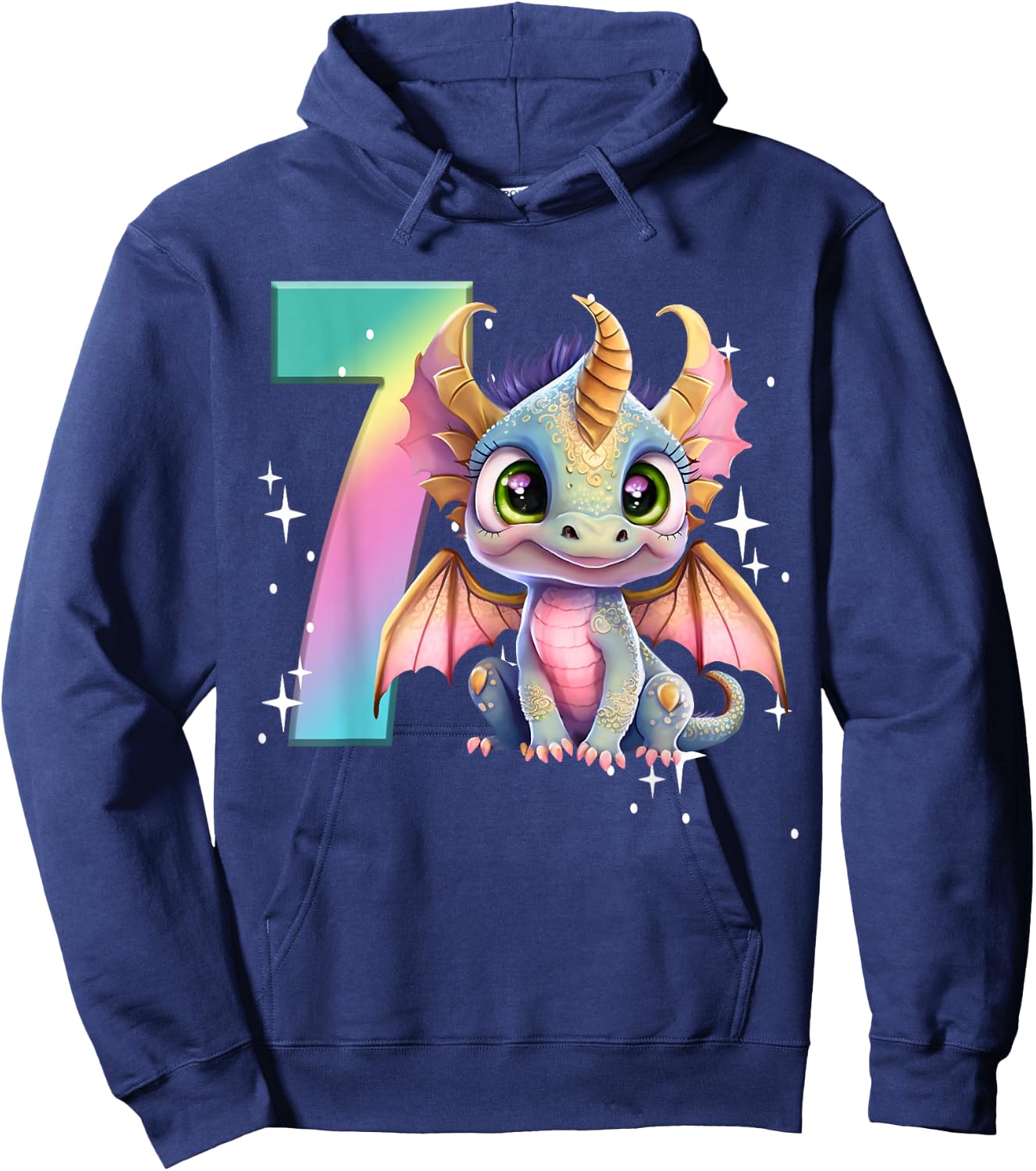 7th Birthday Shirt Girl Dragon Birthday Outfit Rainbow Seven Hoodie - Hoodie | Navy