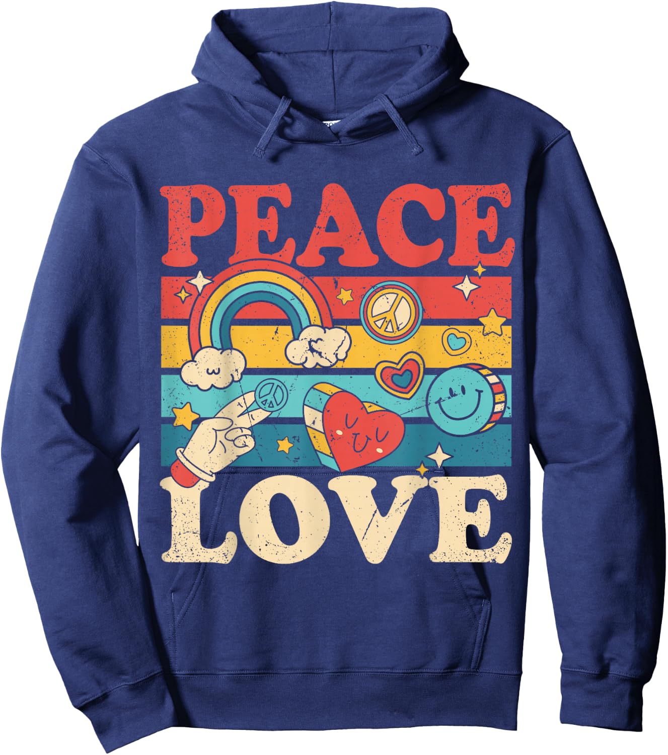 Peace Love 60's 70's 80's Party Outfit Groovy Hippie Costume , black Hoodie - Hoodie | Navy