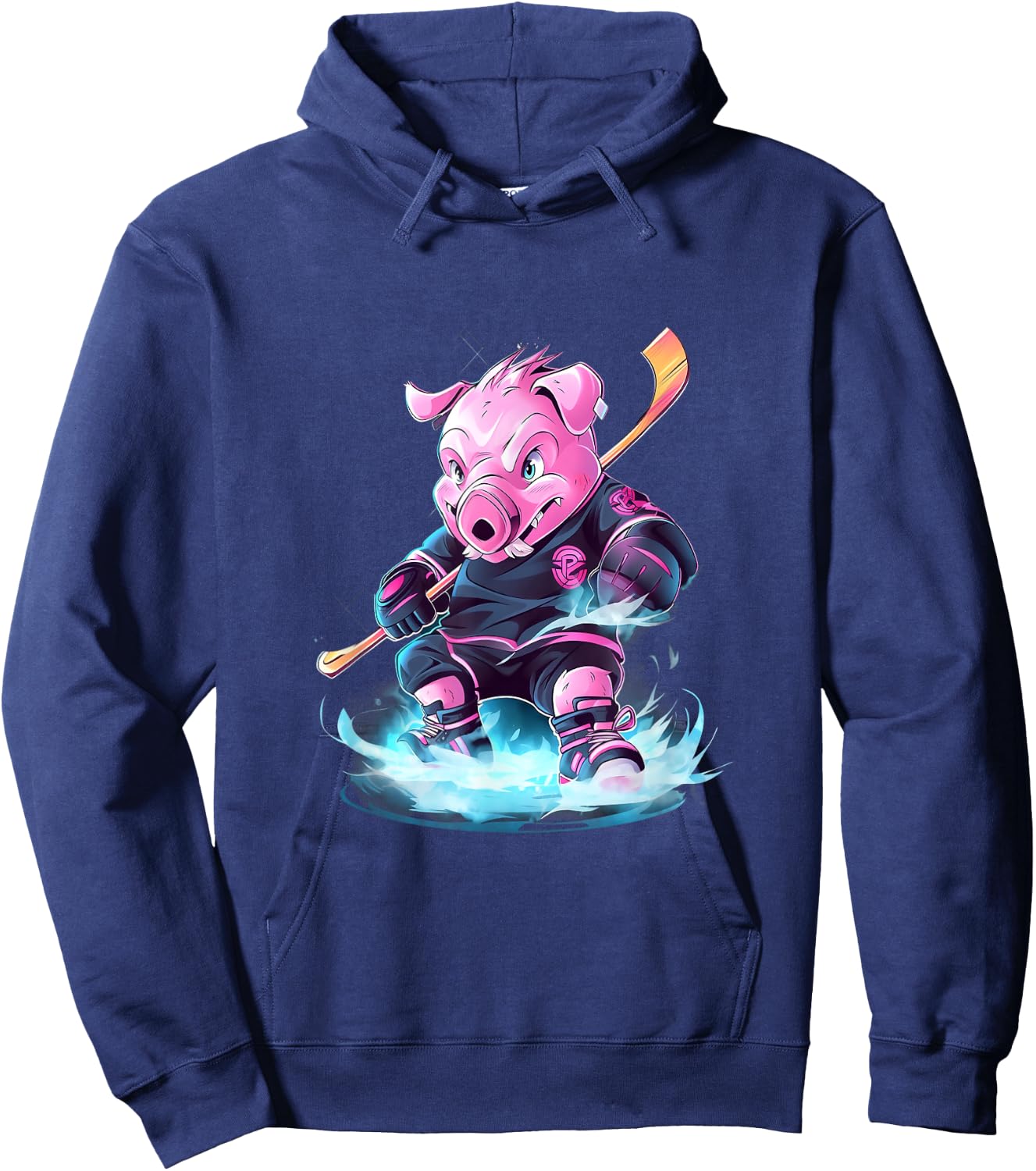 Pig Ice Hockey Player Hockey Stick Goalkeeper Hoodie - Hoodie | Navy