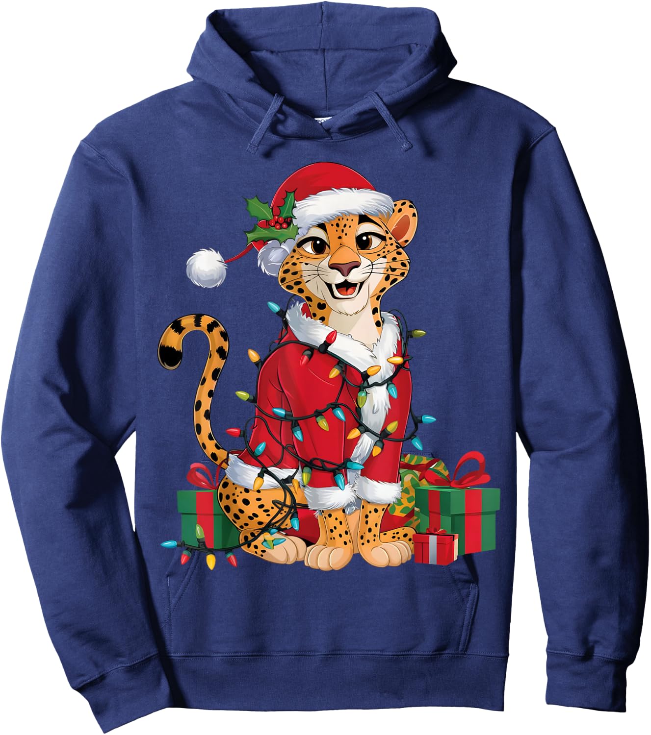 Xmas Lighting Santa Cheetah Christmas Hoodie - Hoodie | Navy