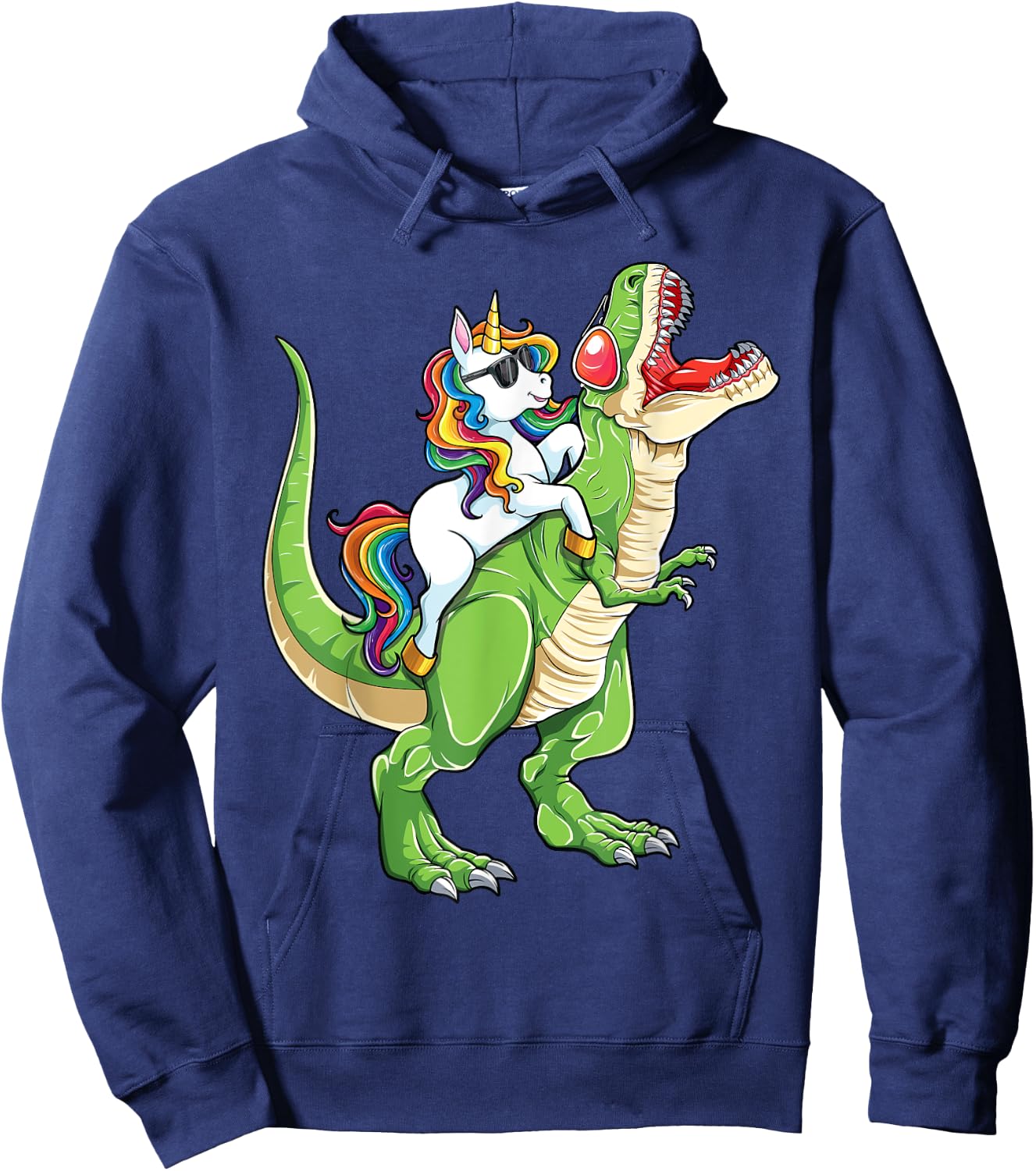 Unicorn Riding T rex Dinosaur Boys Girls Men Women Funny Hoodie - Hoodie | Navy