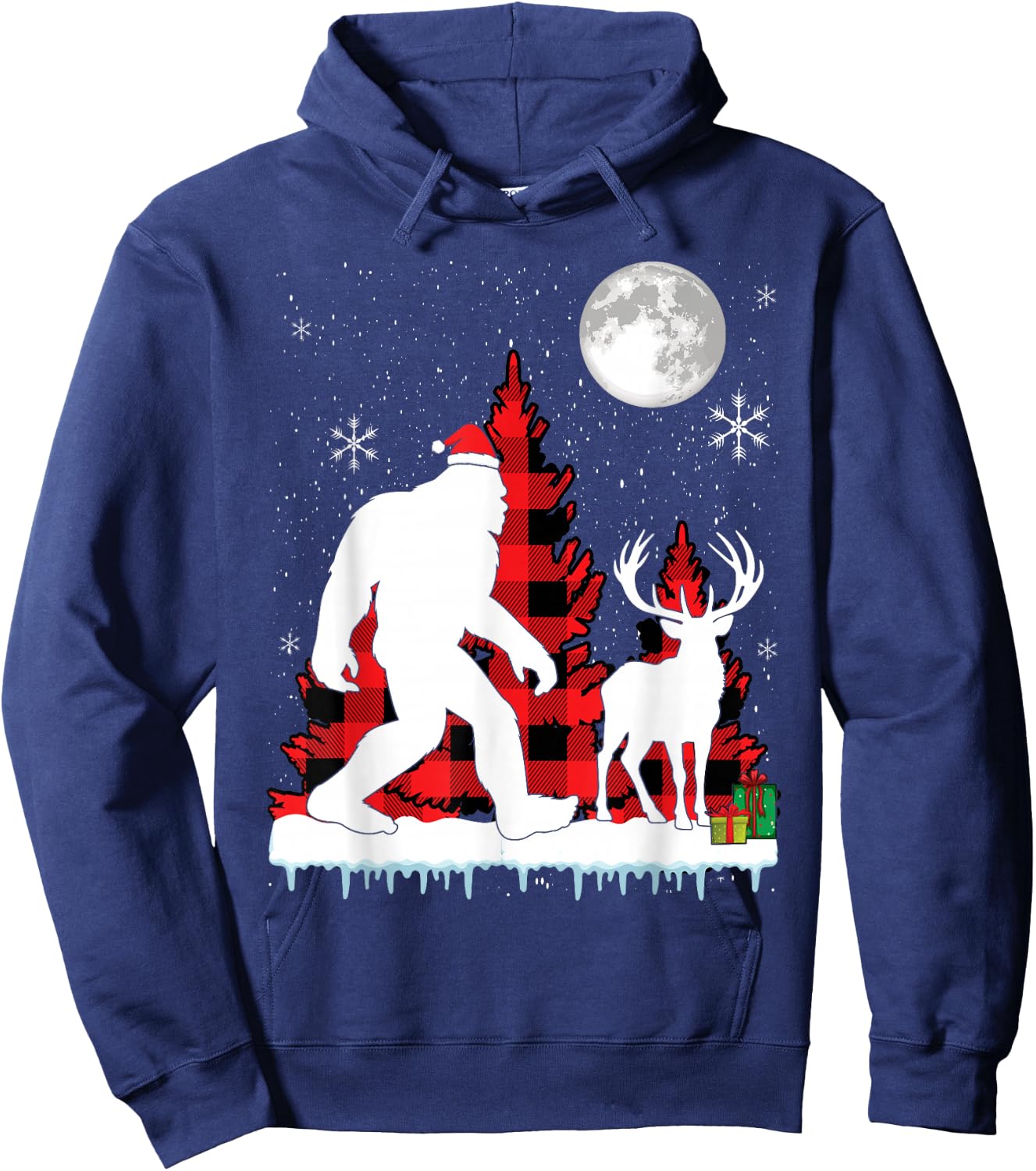 Bigfoot Buffalo Plaid Christmas Trees Hoodie - Hoodie | Navy