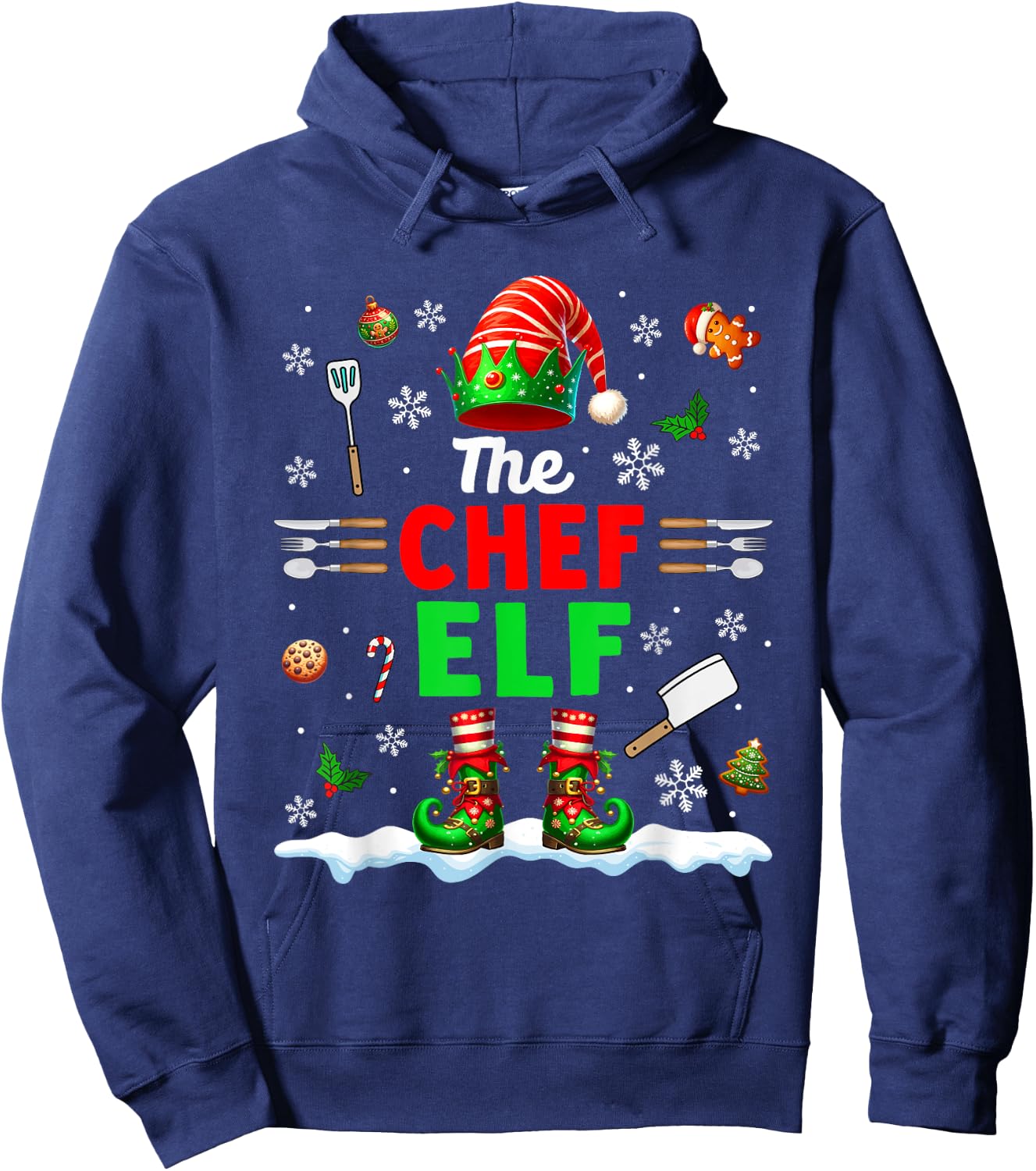 The Chef Elf Christmas Job Team Matching Funny Party Hoodie - Hoodie | Navy