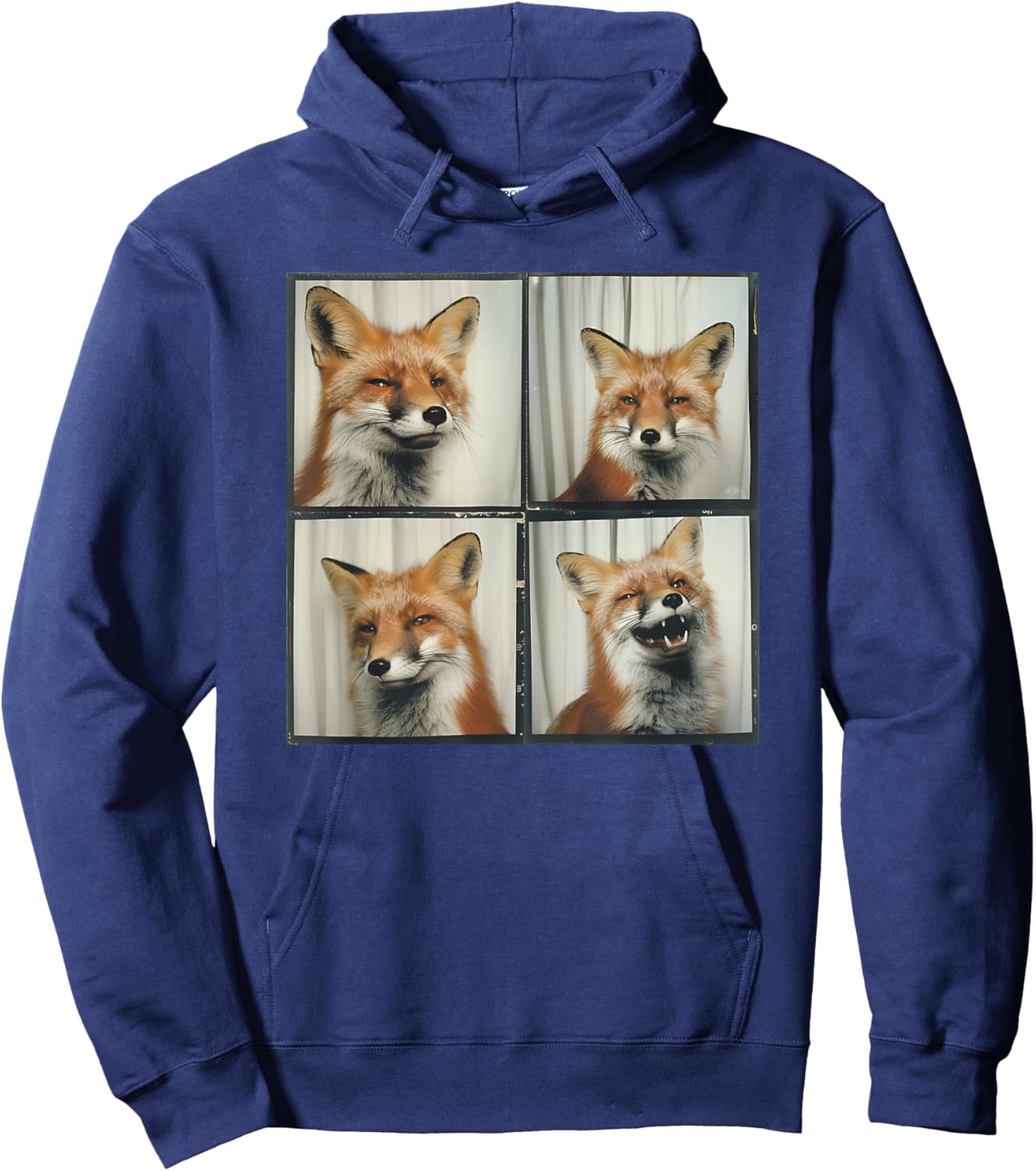 Fox Face Portrait Funny Animal Photobooth Laughing Fox Hoodie - Hoodie | Navy