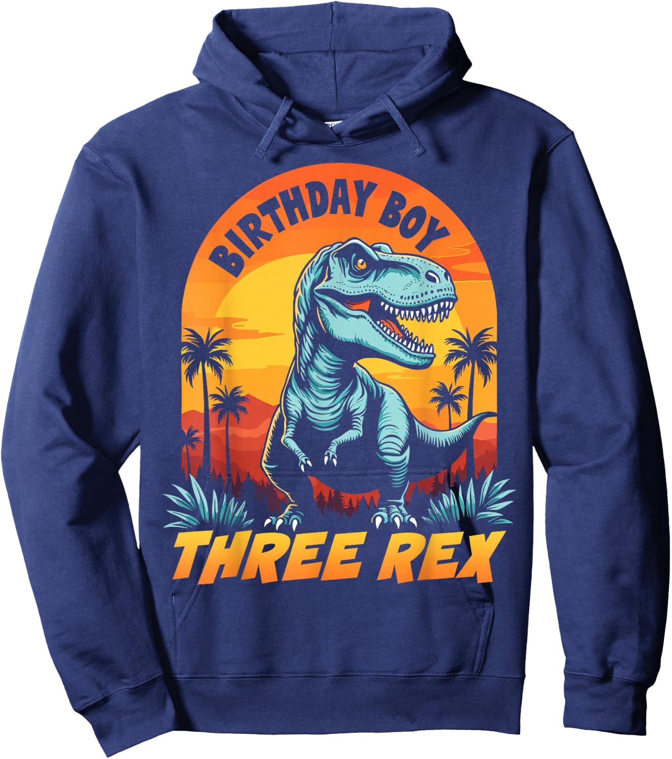 Three Rex T-Rex Boys 3rd Birthday Dinosaur Party Dino Lover Hoodie - Hoodie | Navy