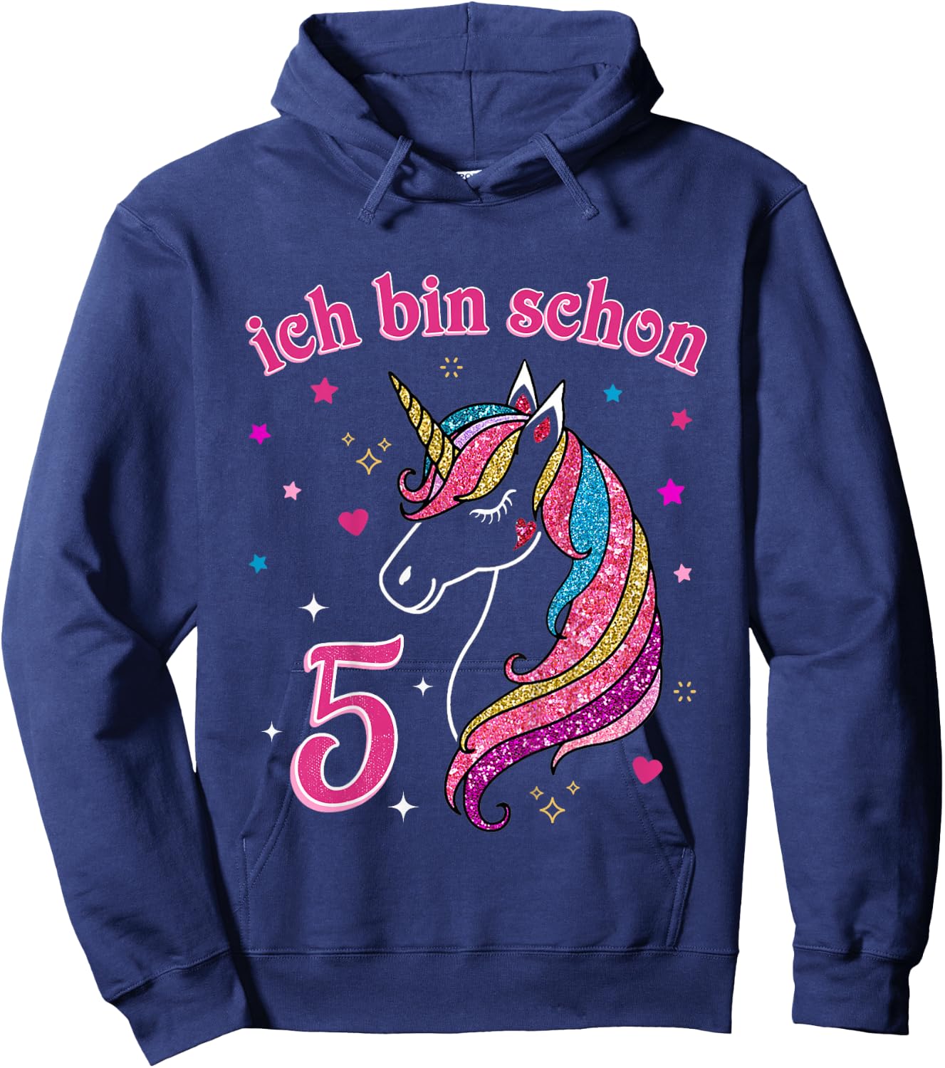 Children's 5th Birthday Girls' with German Text "Ich bin schon 5 Jahre alt Einhorn", black Hoodie - Hoodie | Navy
