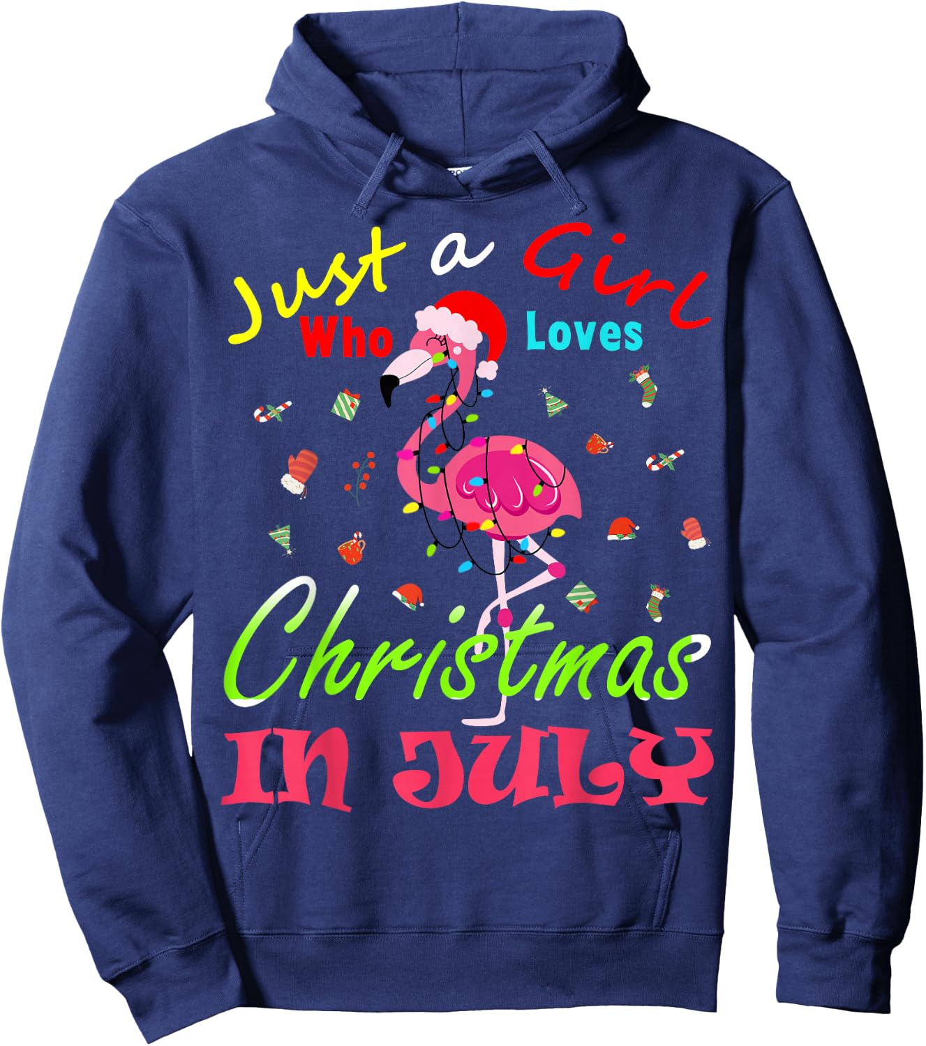 Just A Girl Who Loves Christmas In July Flamingo Hoodie - Hoodie | Navy