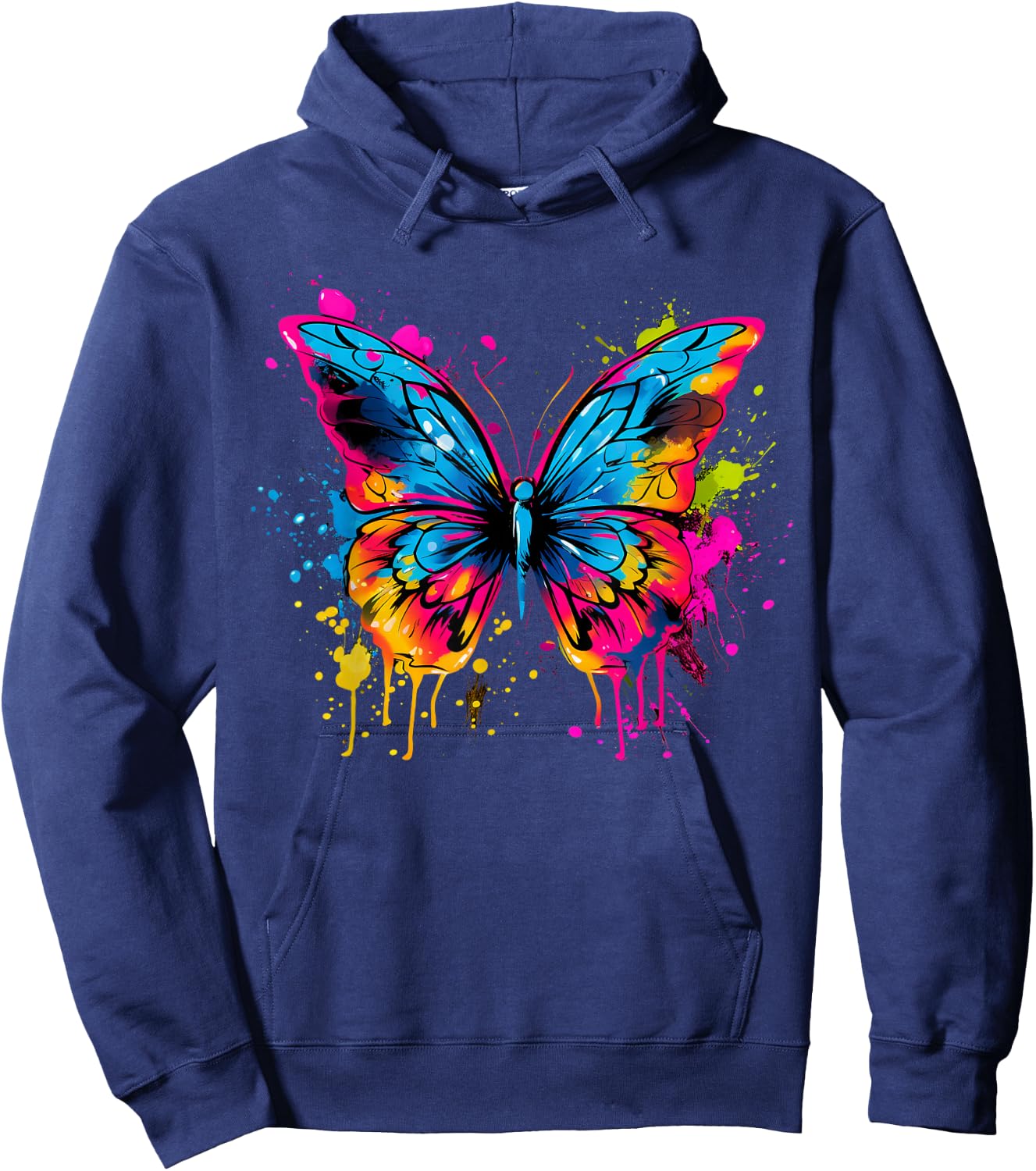 Cool Colorful Butterfly Head Graphic Hoodie - Hoodie | Navy