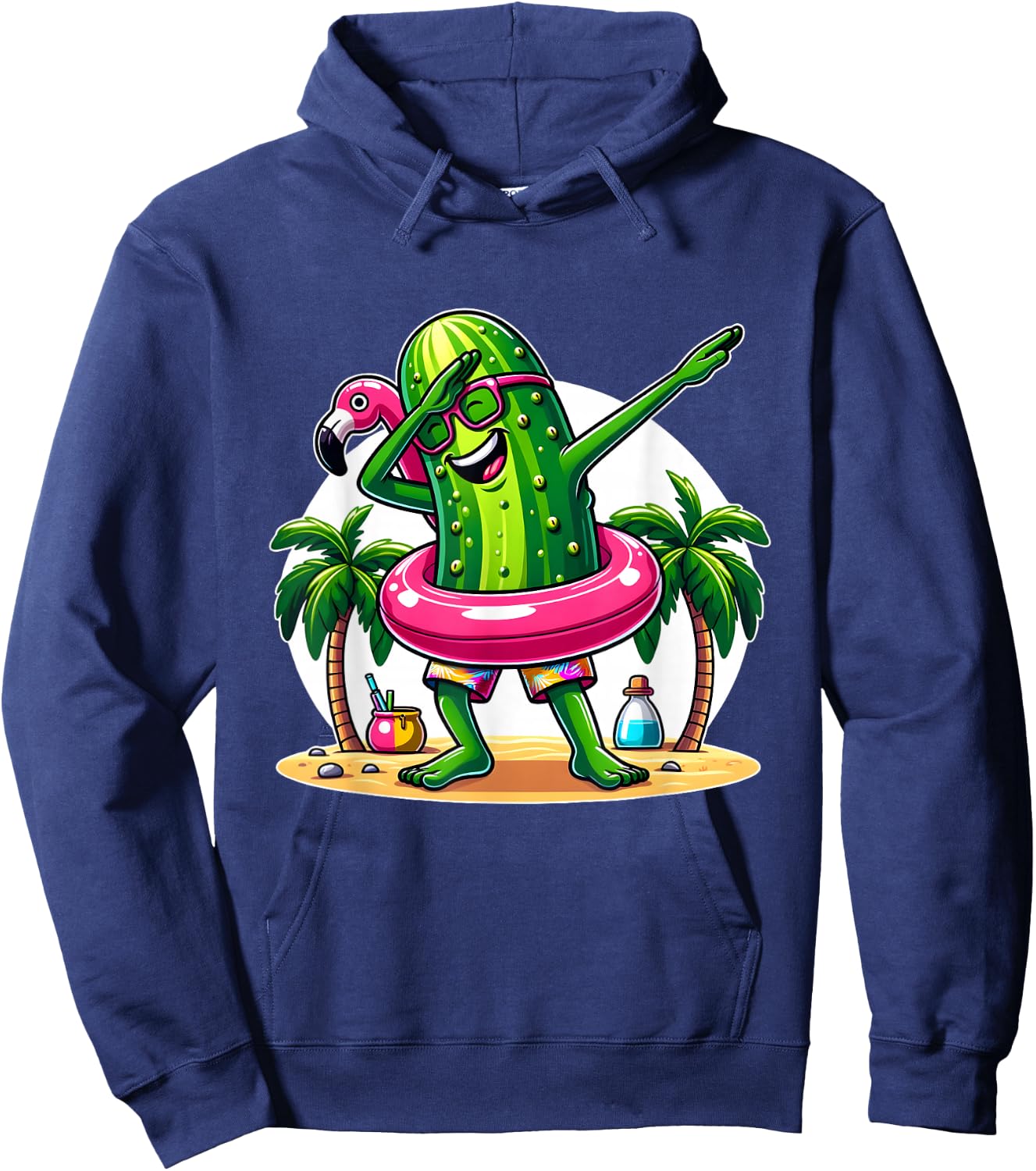 Unique Dabbing Pickle Flamingo Summer Fun Hoodie - Hoodie | Navy