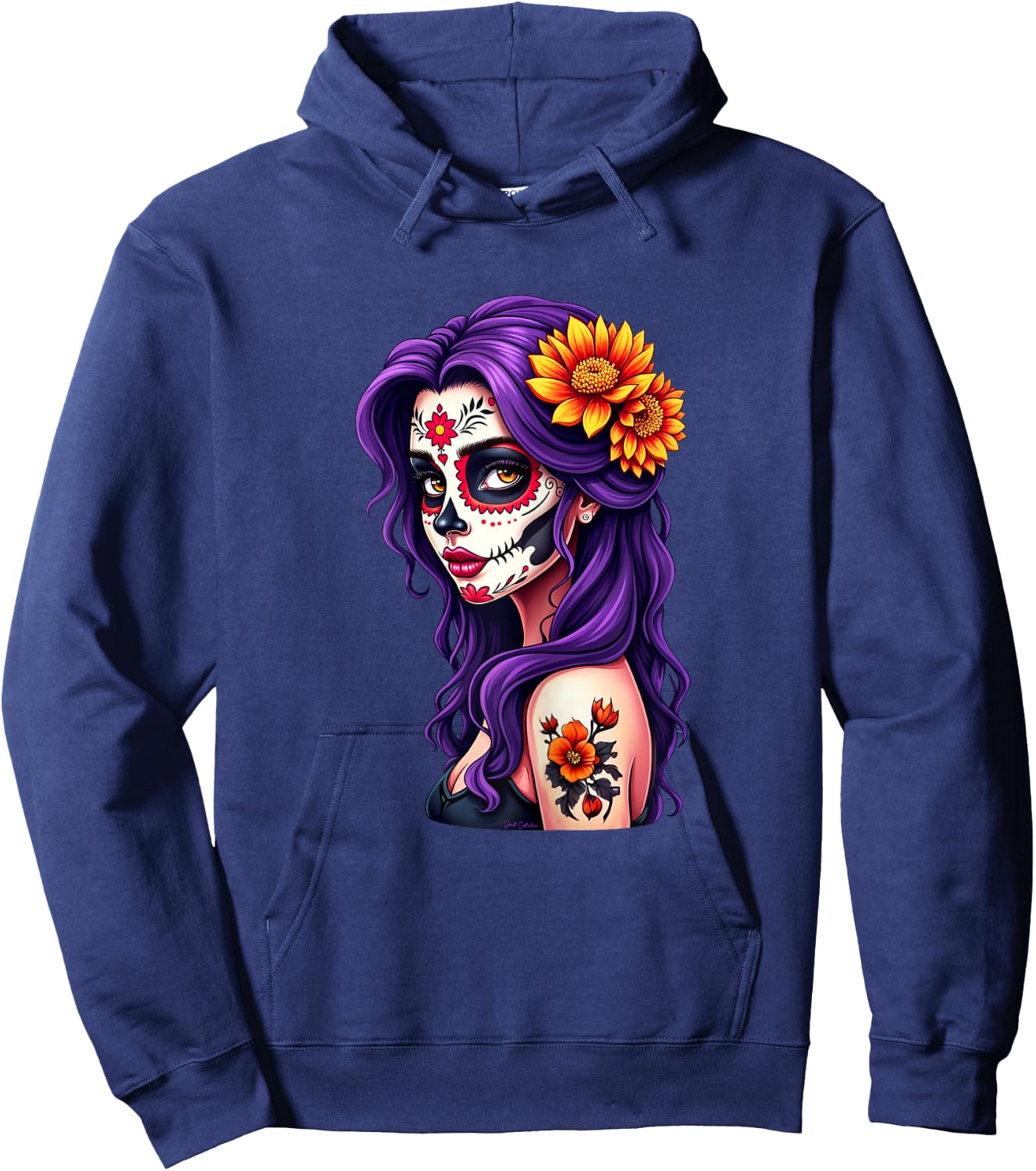 Dia de los Muertos Head Mexican Woman Mexico Sugar Skull , Black, Female X-Small Hoodie - Hoodie | Navy
