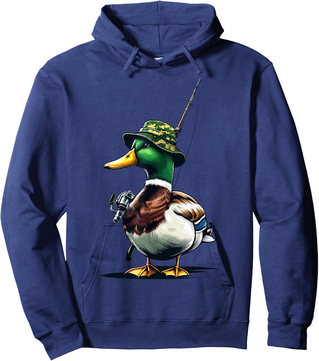 Fishing Mallard Duck Funny Cool Fishing Fisherman Men Boys Hoodie - Hoodie | Navy